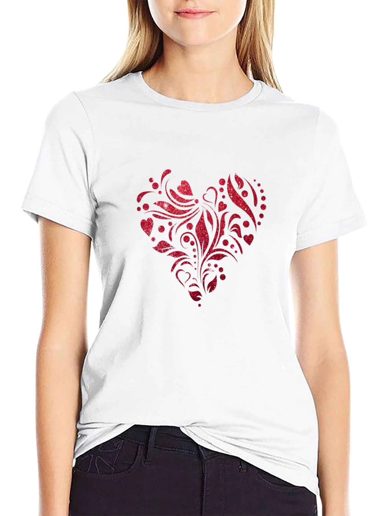 Red Glitter Heart Graphic Tee