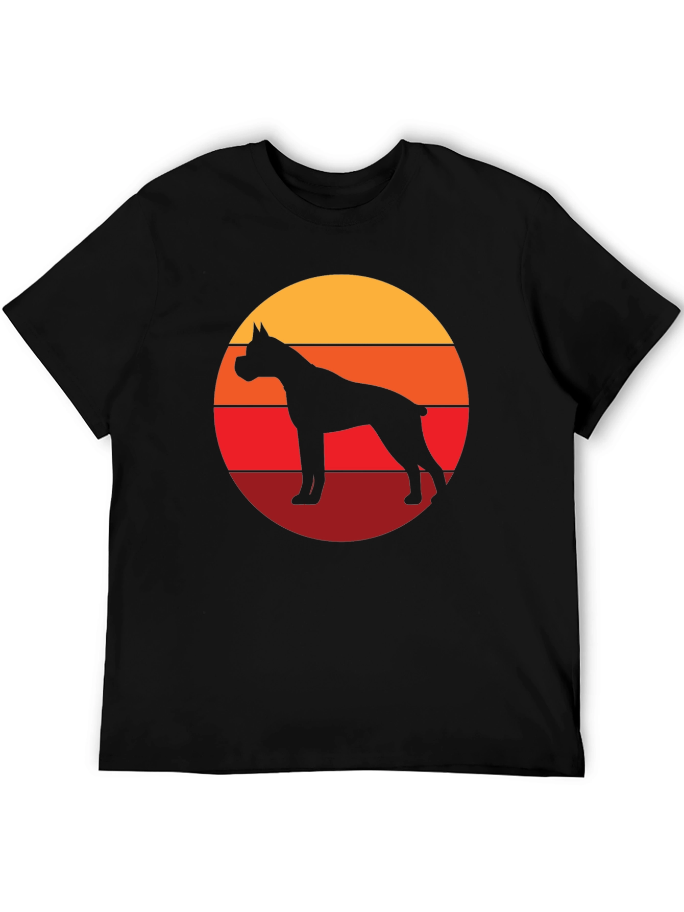 Boxer Dog Silhouette Sunset Graphic Tee - Black