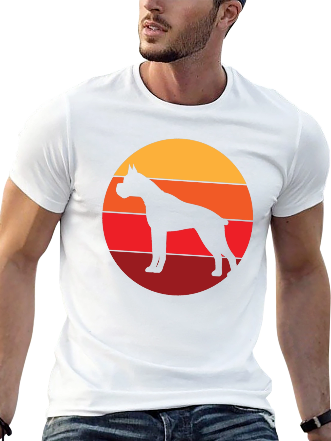 Boxer Dog Silhouette Sunset Graphic Tee - Black
