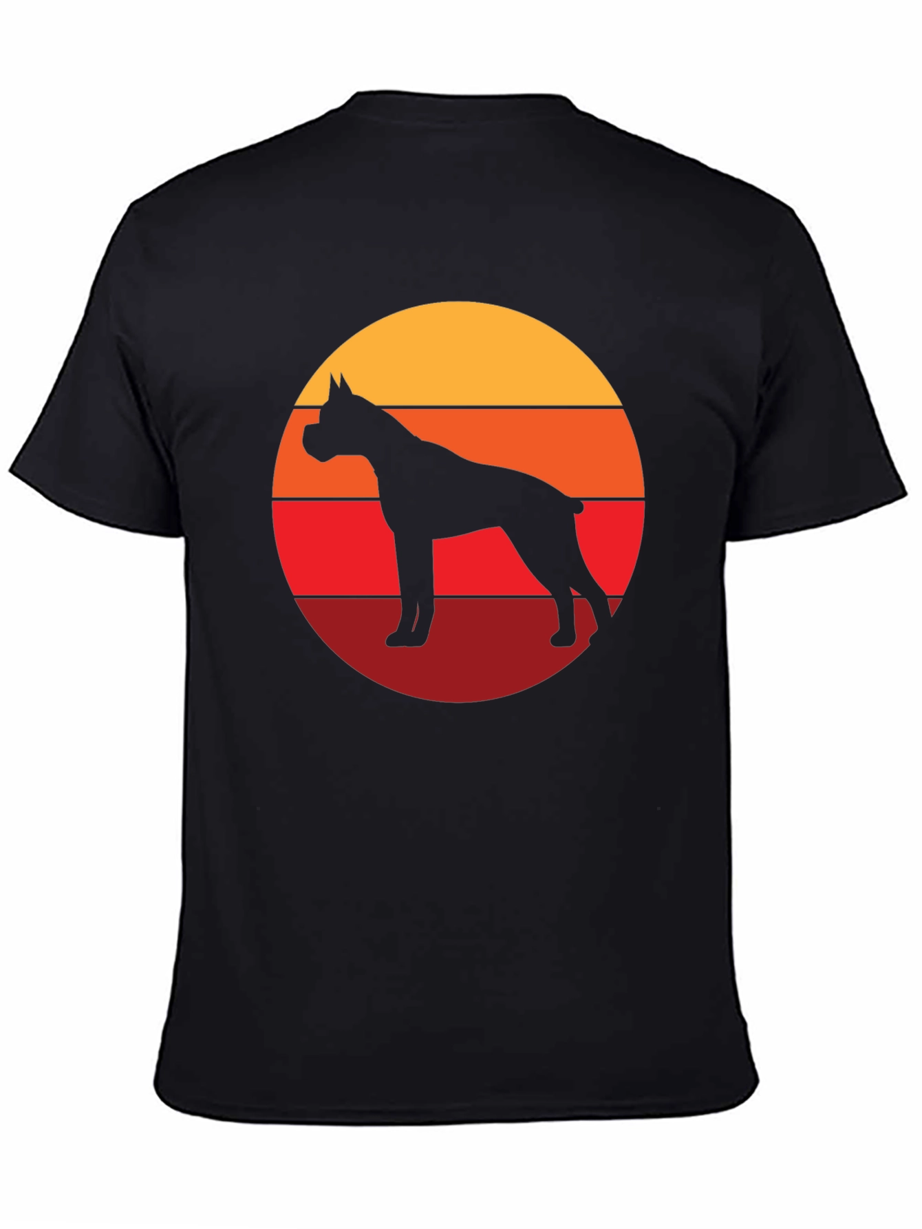 Boxer Dog Silhouette Sunset Graphic Tee - Black