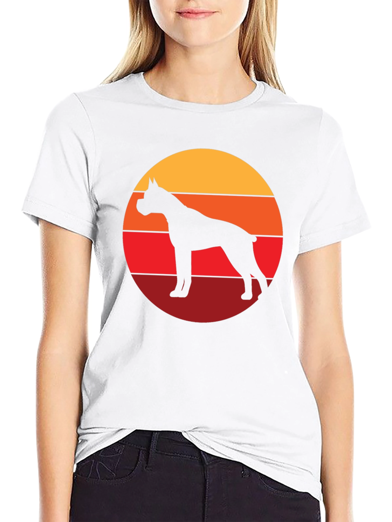 Boxer Dog Silhouette Sunset Graphic Tee - Black