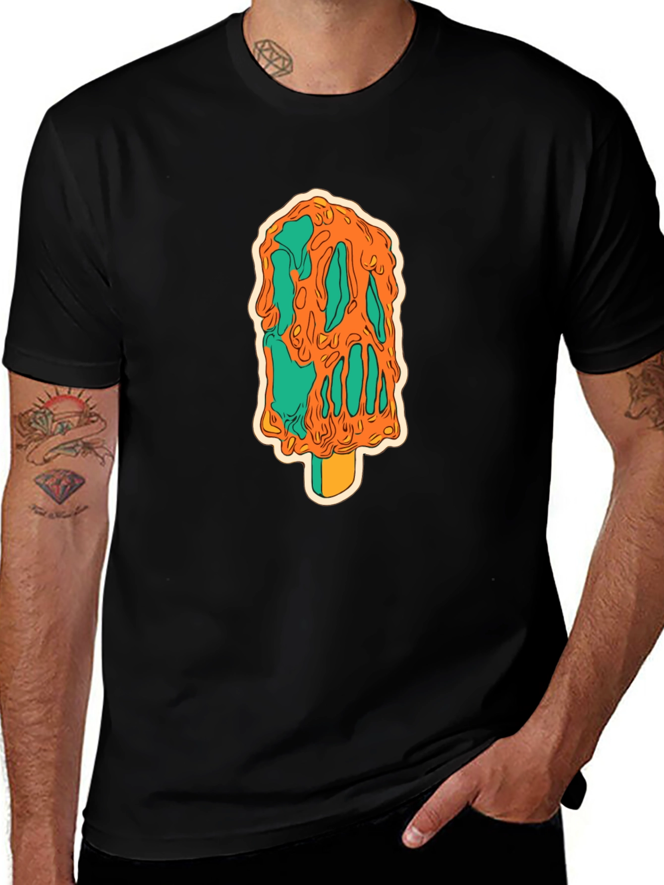 Melting Ice Cream Graphic Black T-Shirt