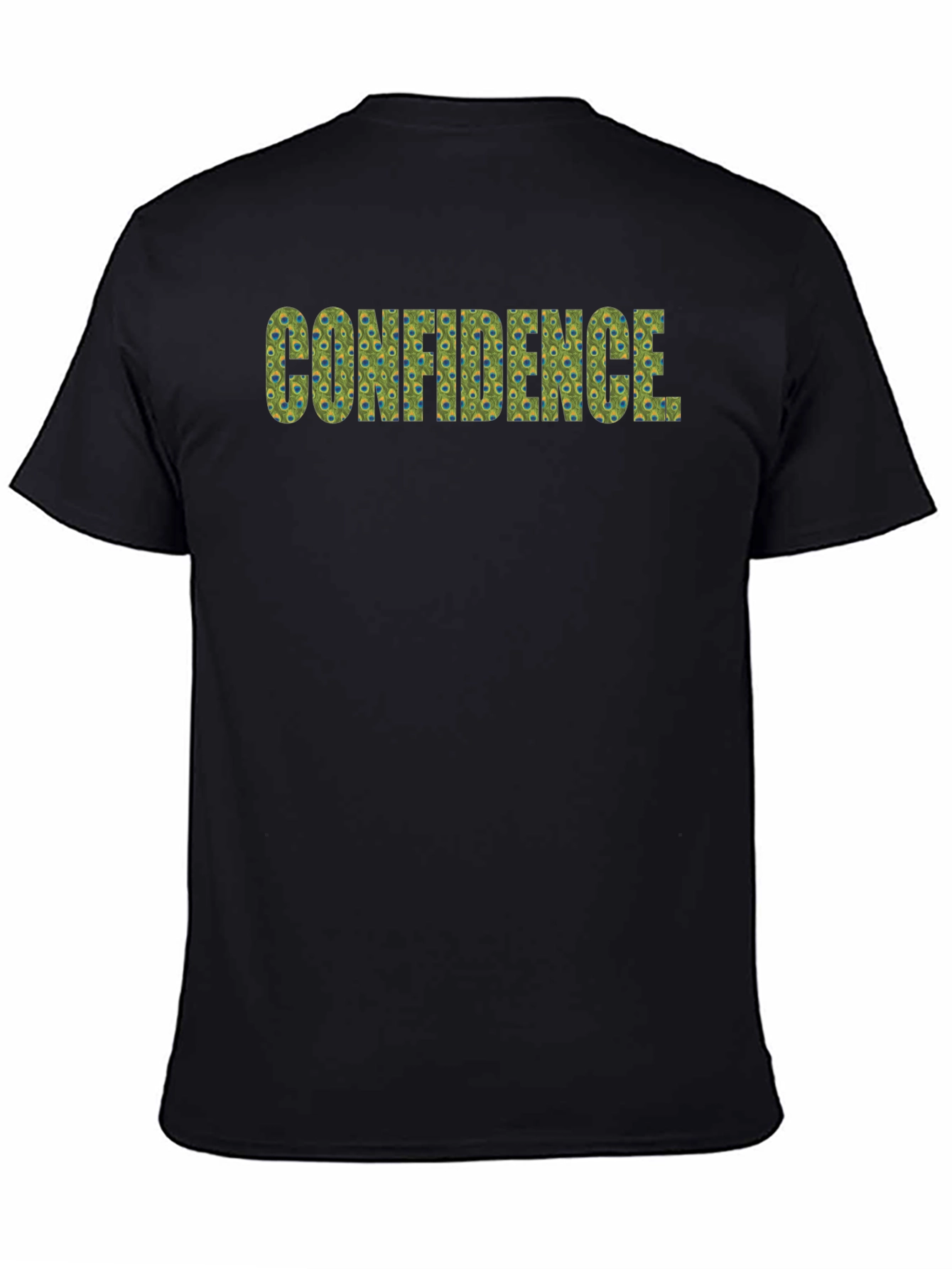 Confidence Peacock Feather Pattern Black T-Shirt