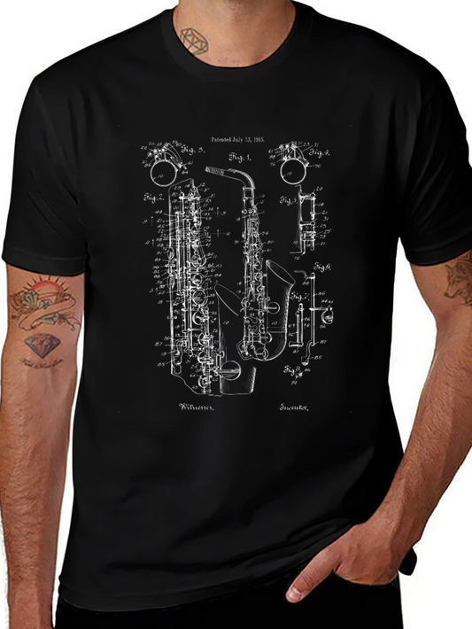 Saxophone Blueprint Black T-Shirt