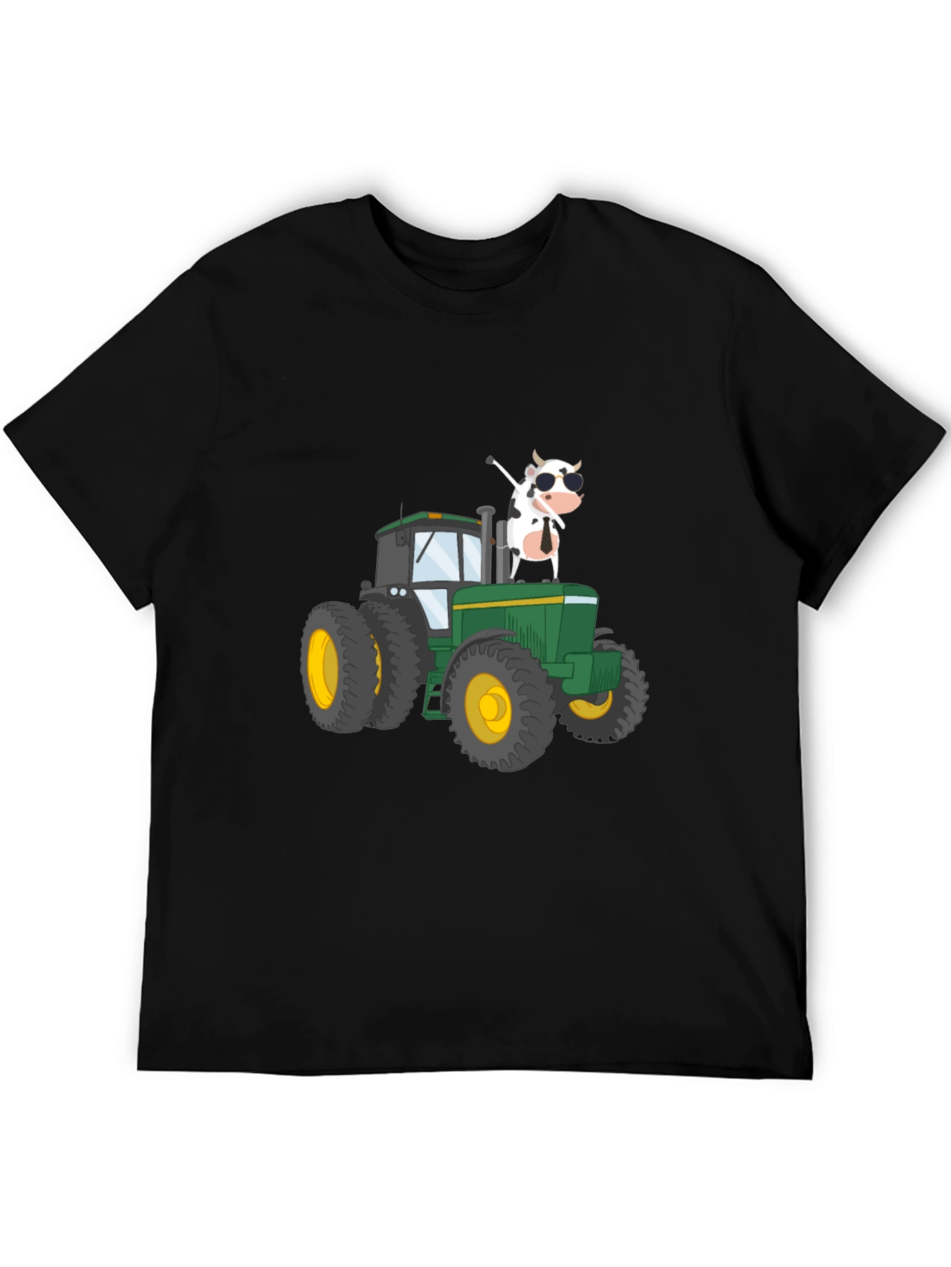 Cow on Tractor Graphic Tee - Black
