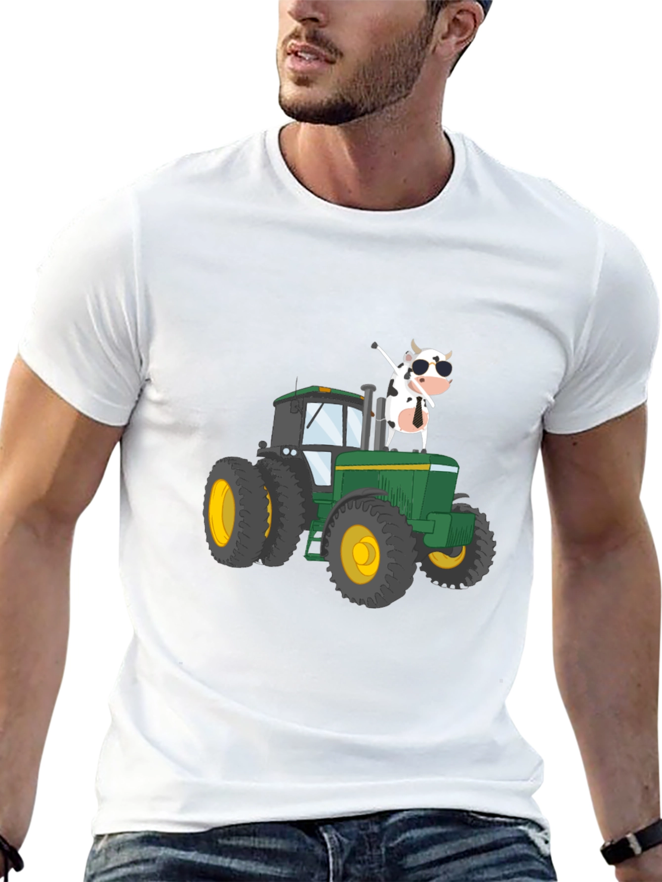 Cow on Tractor Graphic Tee - Black