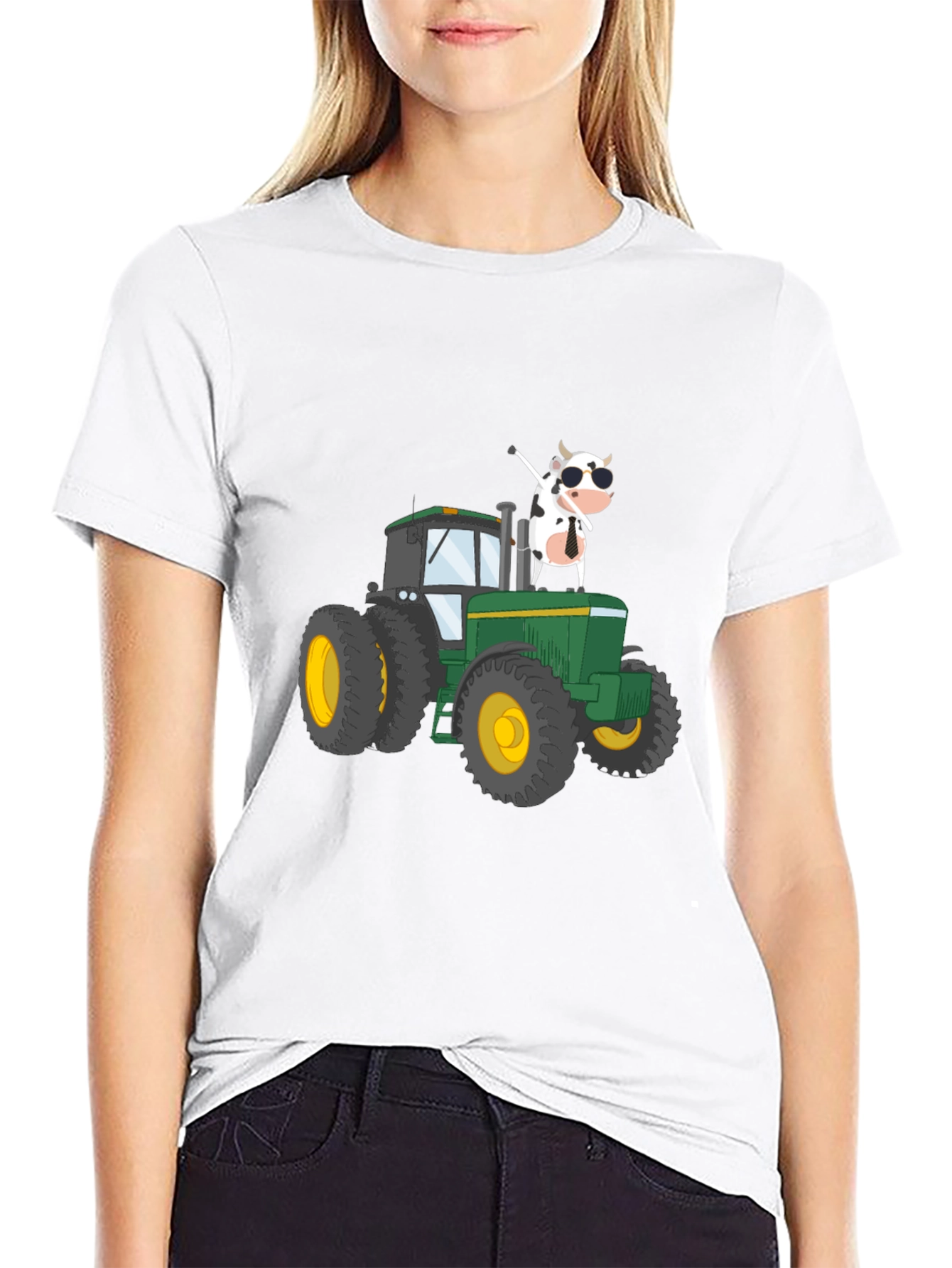 Cow on Tractor Graphic Tee - Black