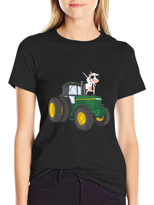 Cow on Tractor Graphic Tee - Black