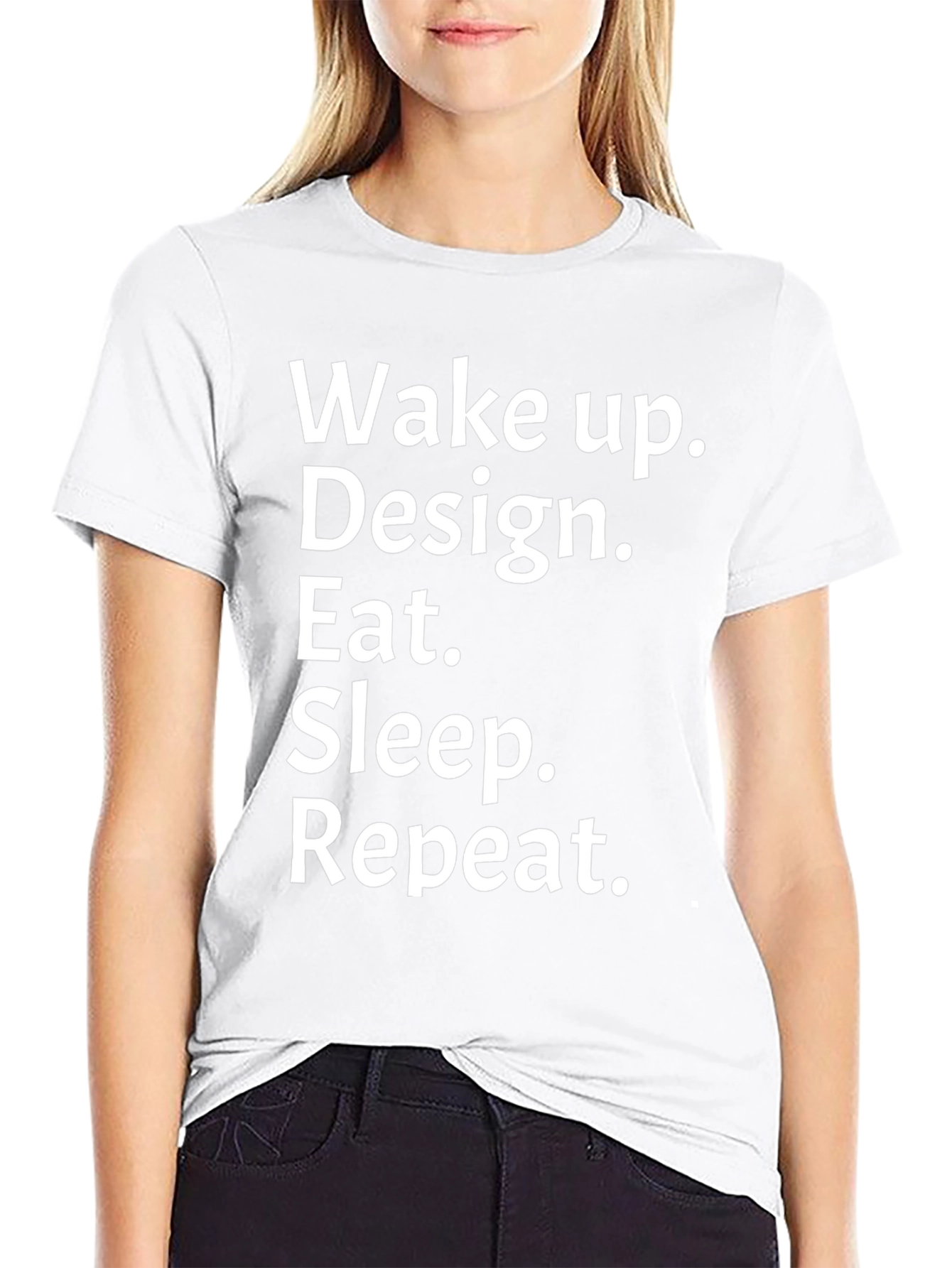 Wake Up Design Eat Sleep Repeat Black Graphic T-Shirt