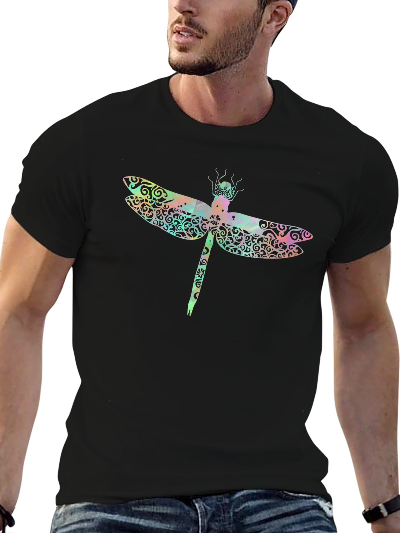 Dragonfly Graphic Print Black T-Shirt