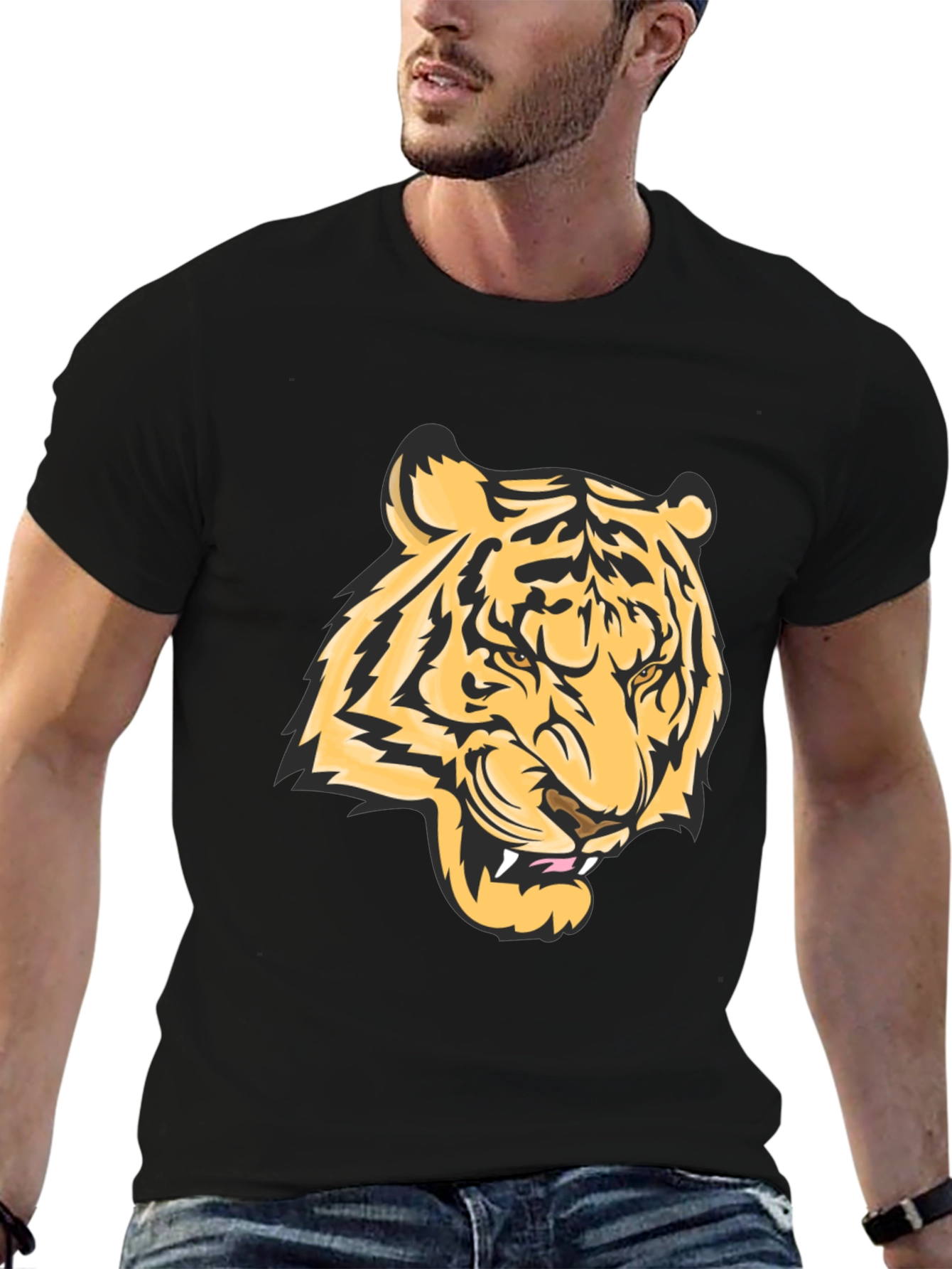 Bold Tiger Graphic Tee - Black Cotton Blend