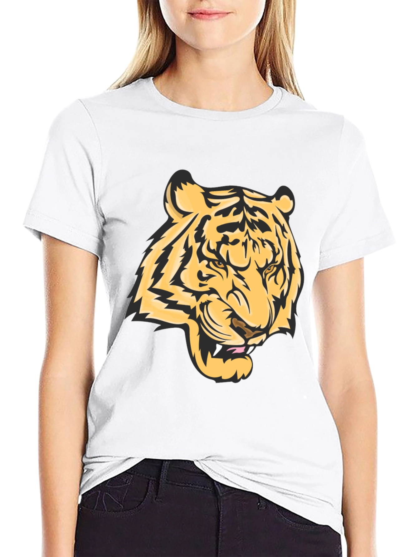 Bold Tiger Graphic Tee - Black Cotton Blend