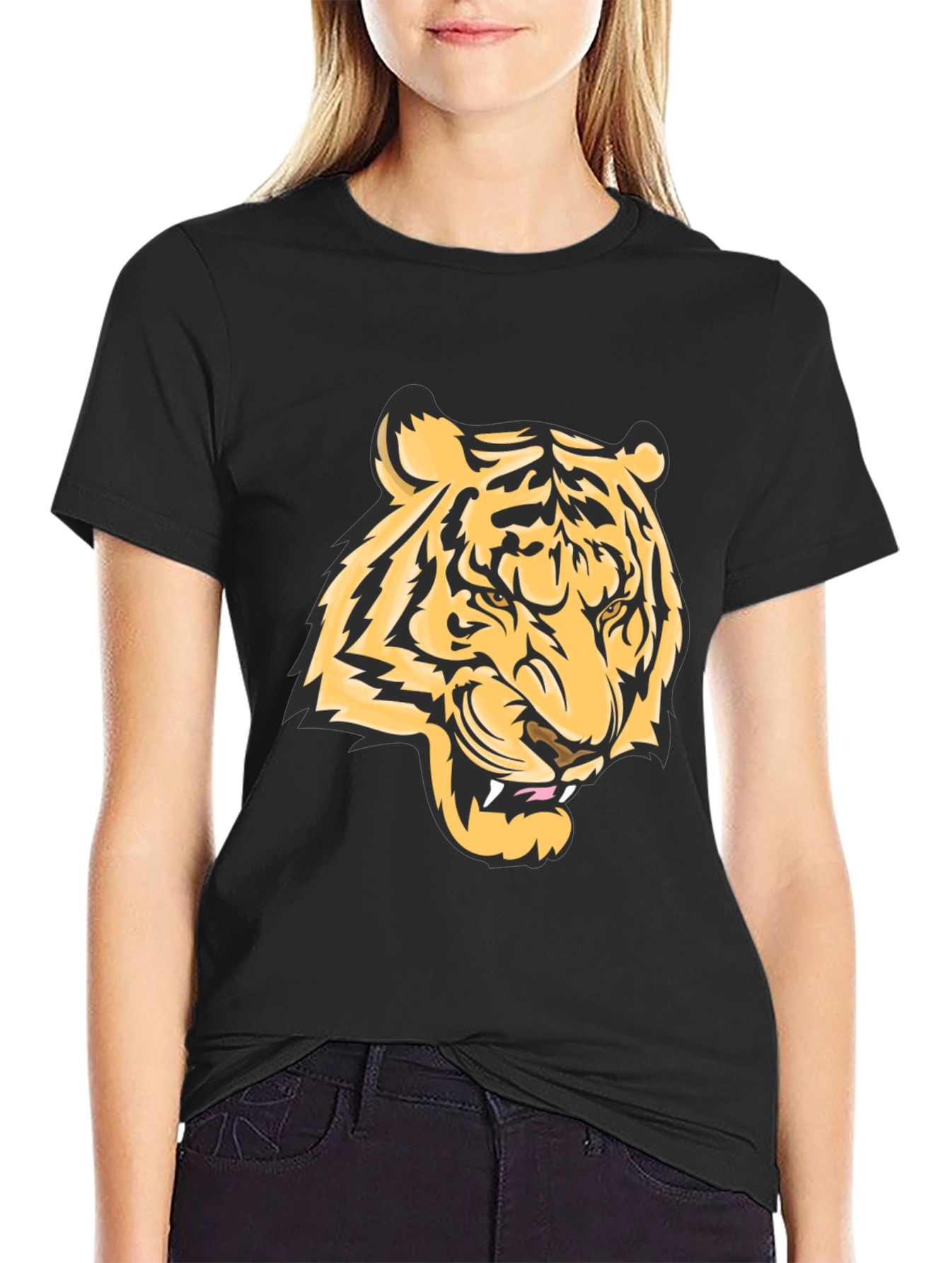 Bold Tiger Graphic Tee - Black Cotton Blend