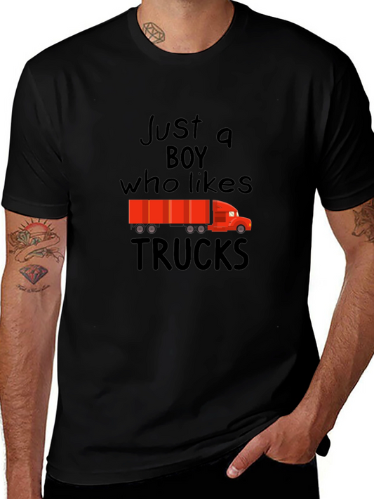 Just a Boy Who Likes Trucks Black T-Shirt