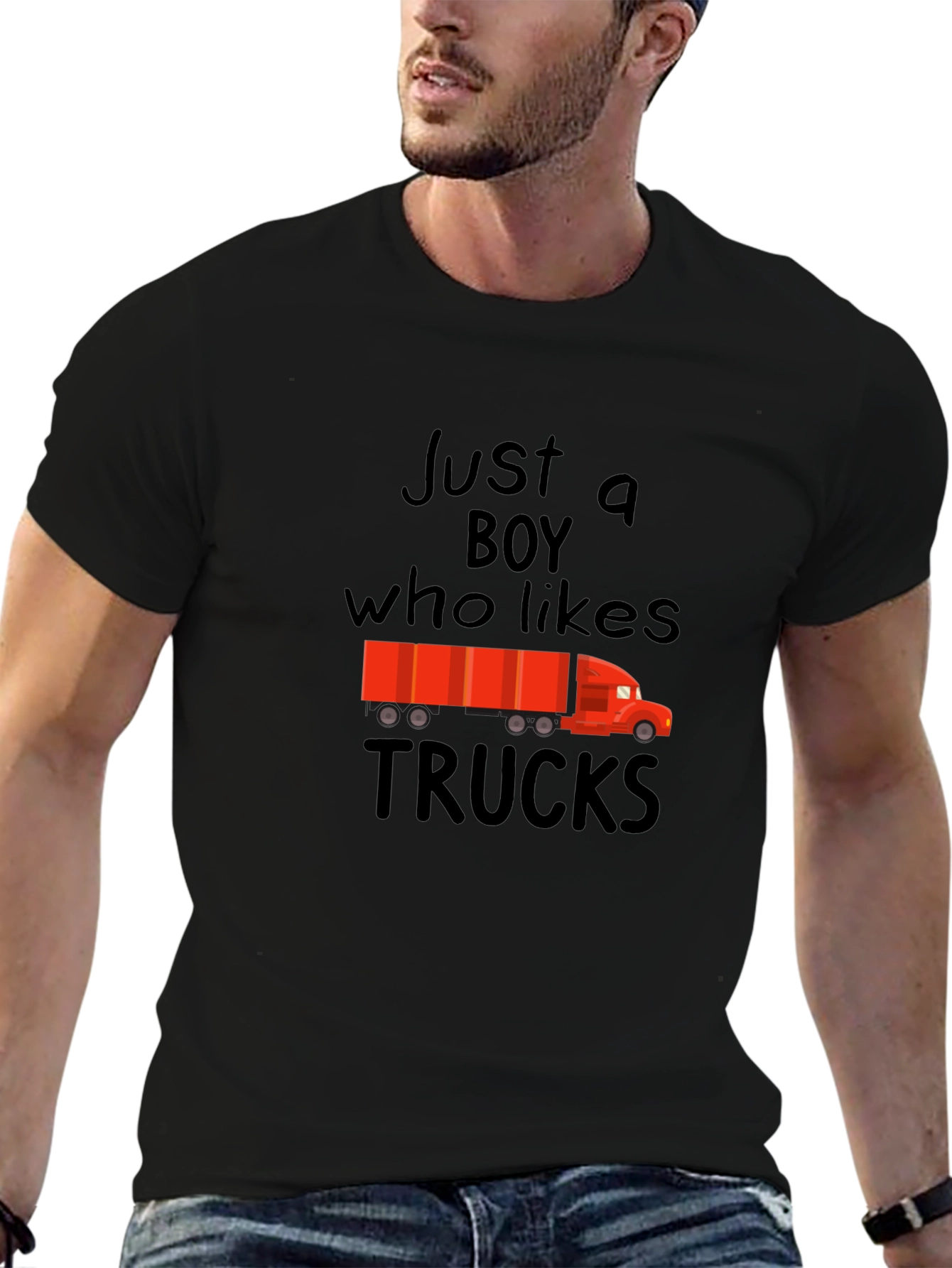 Just a Boy Who Likes Trucks Black T-Shirt