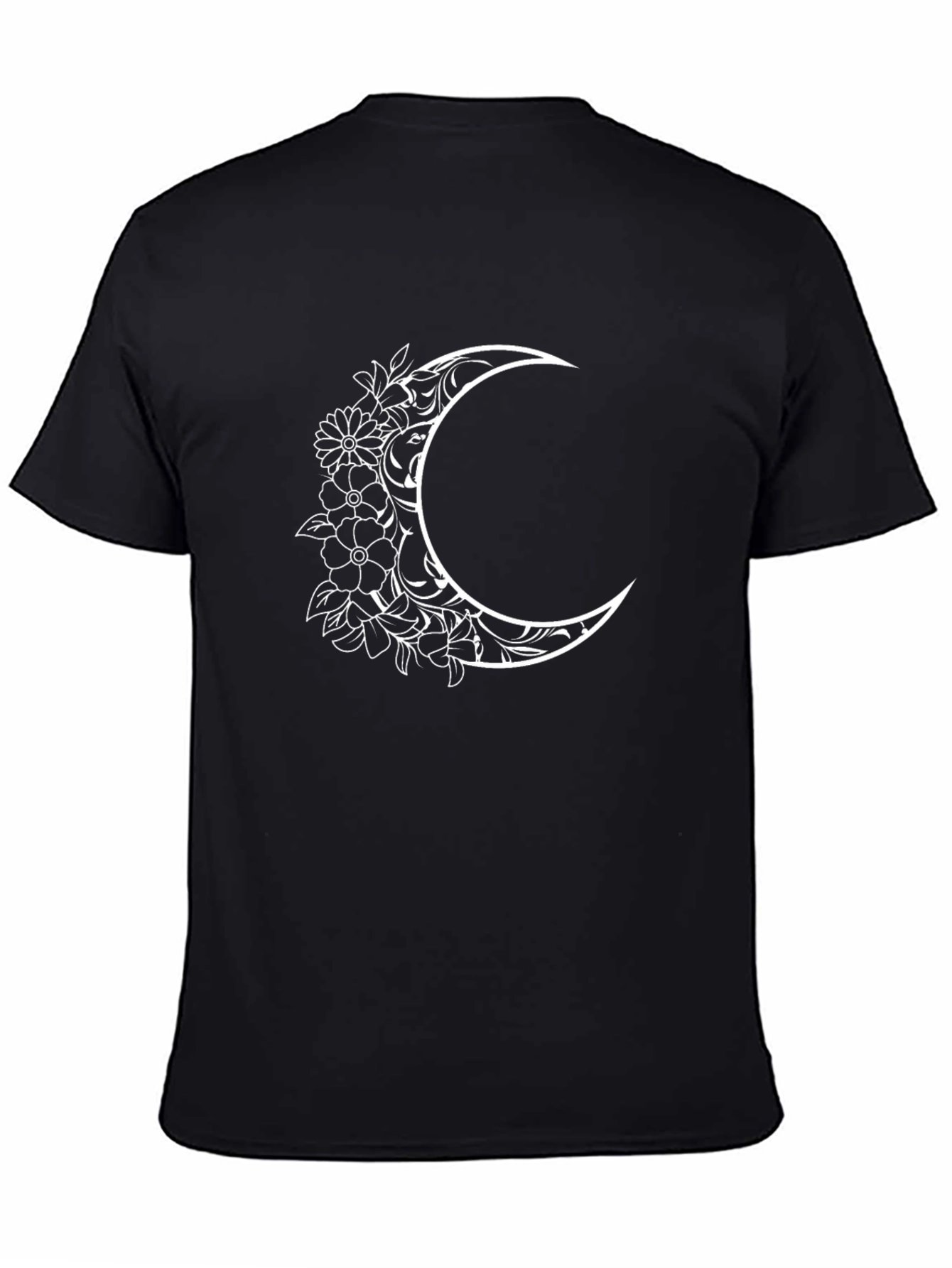 Floral Crescent Moon Black T-Shirt
