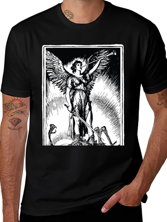 Angel with Sword Graphic Print Black T-Shirt