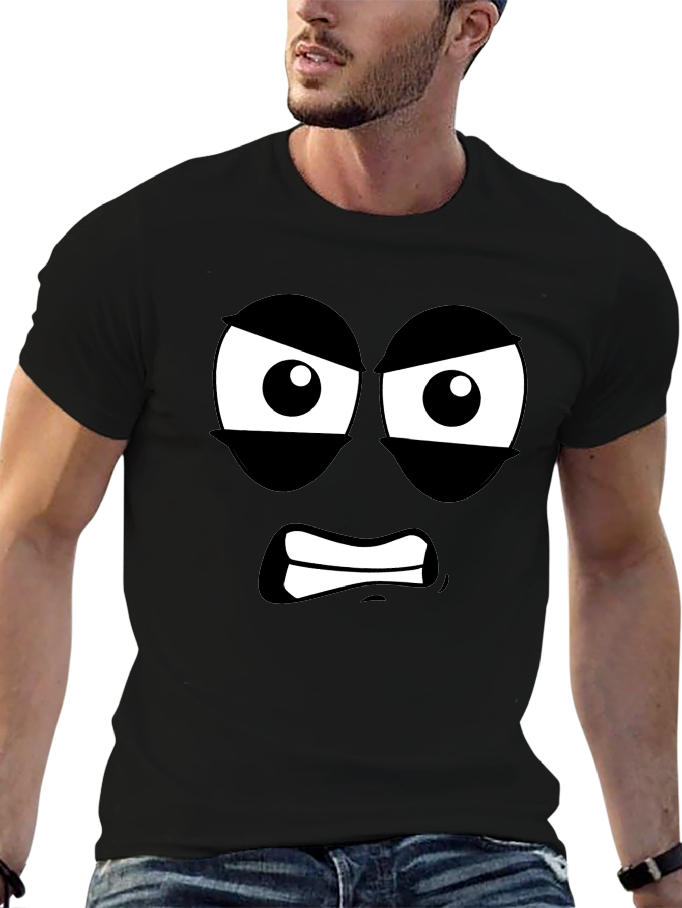 Angry Face Graphic T-Shirt - Black Cotton Tee
