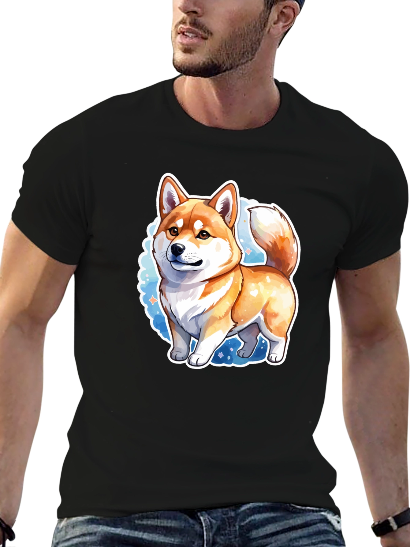 Shiba Inu Cartoon Graphic Tee - Unisex Black T-Shirt