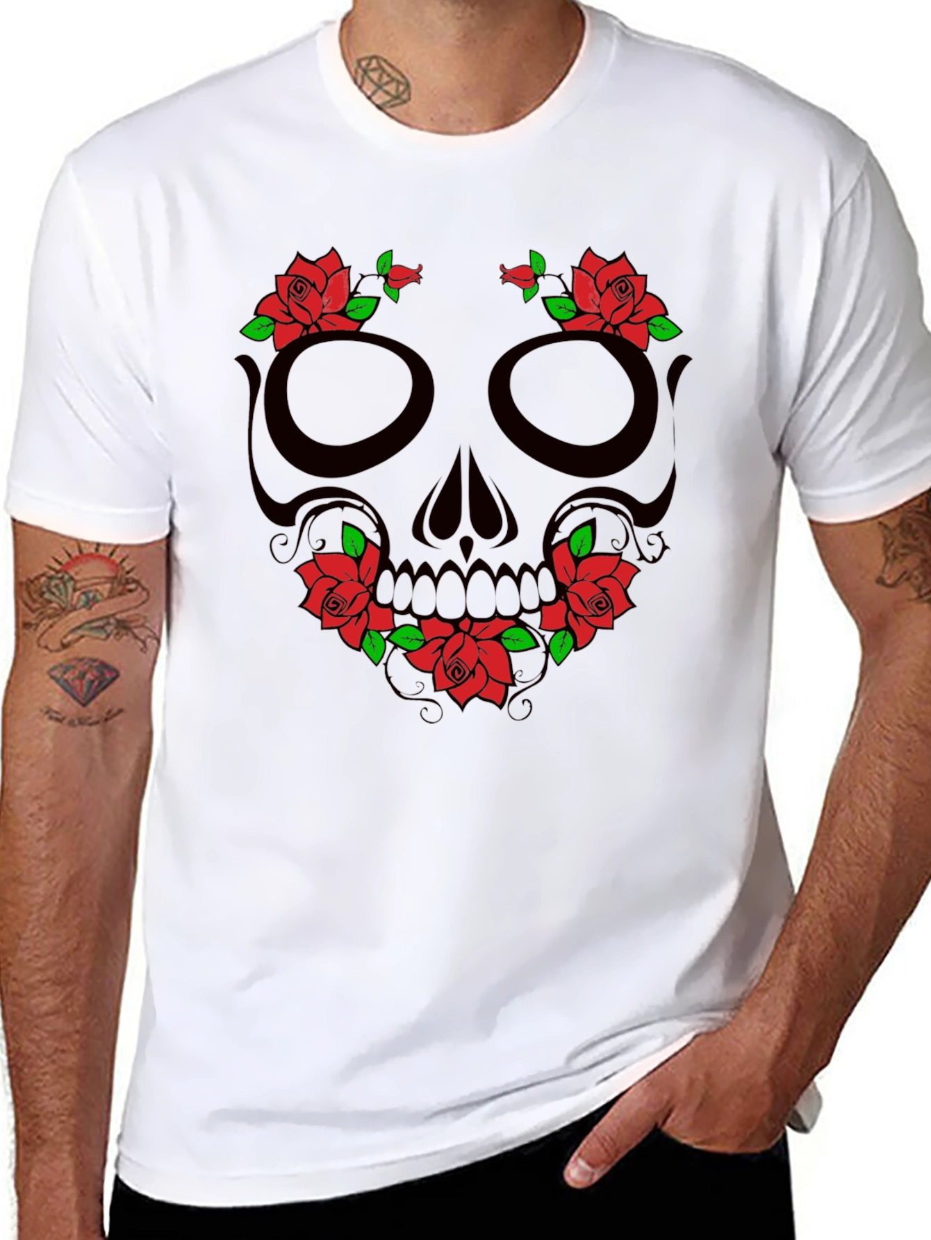 Skull & Roses Graphic T-Shirt - Black