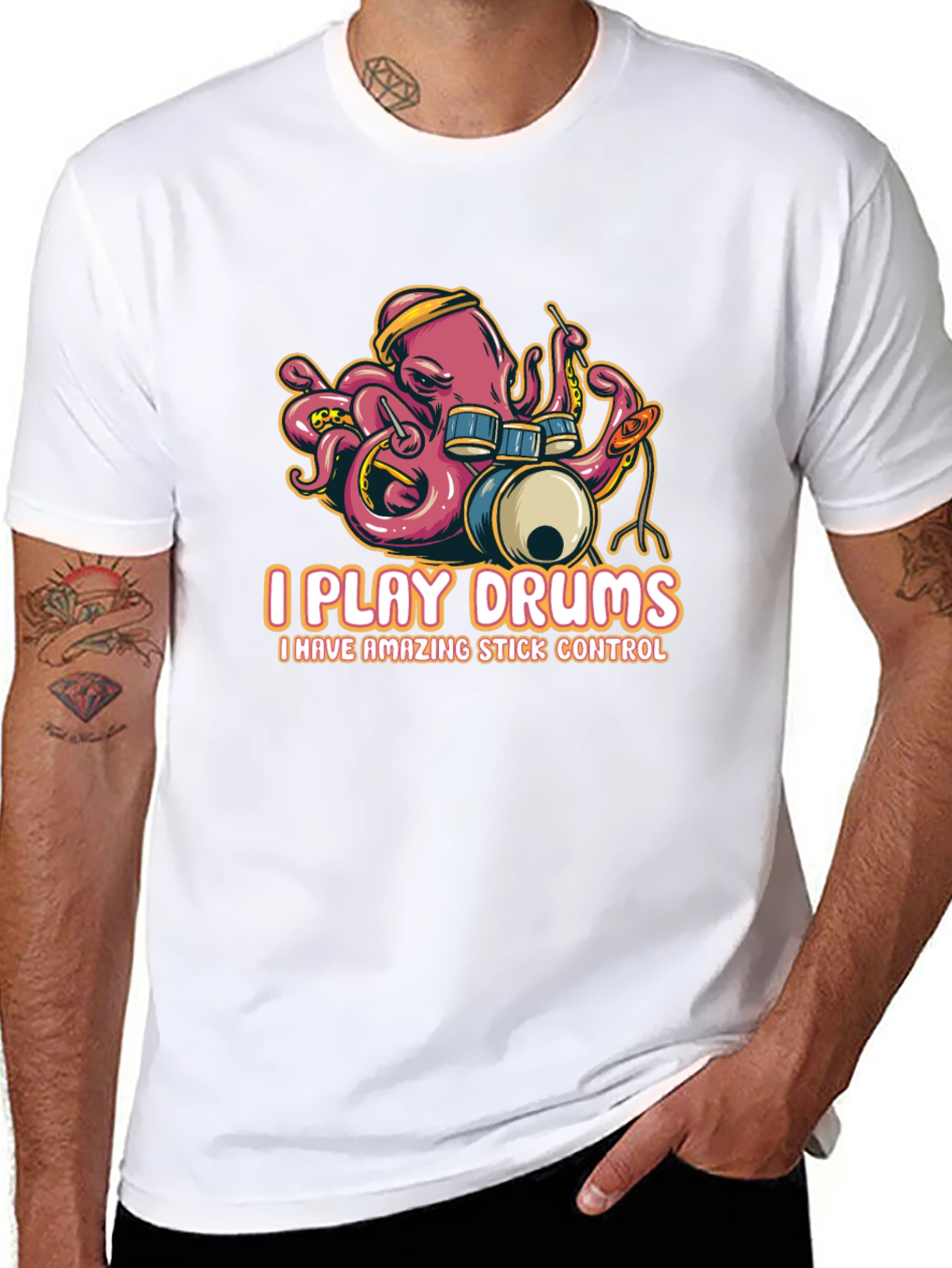 Octopus Drummer Black T-Shirt - I Play Drums