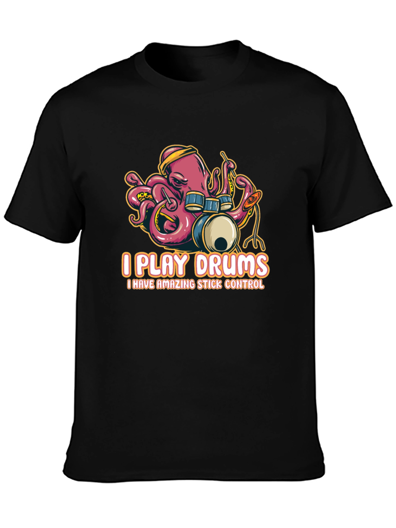 Octopus Drummer Black T-Shirt - I Play Drums