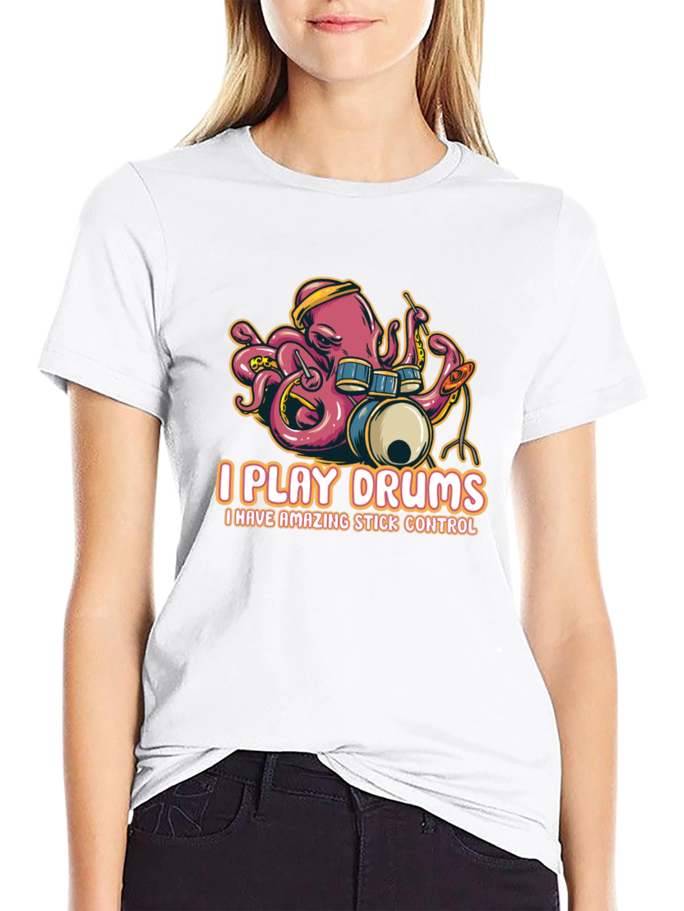 Octopus Drummer Black T-Shirt - I Play Drums
