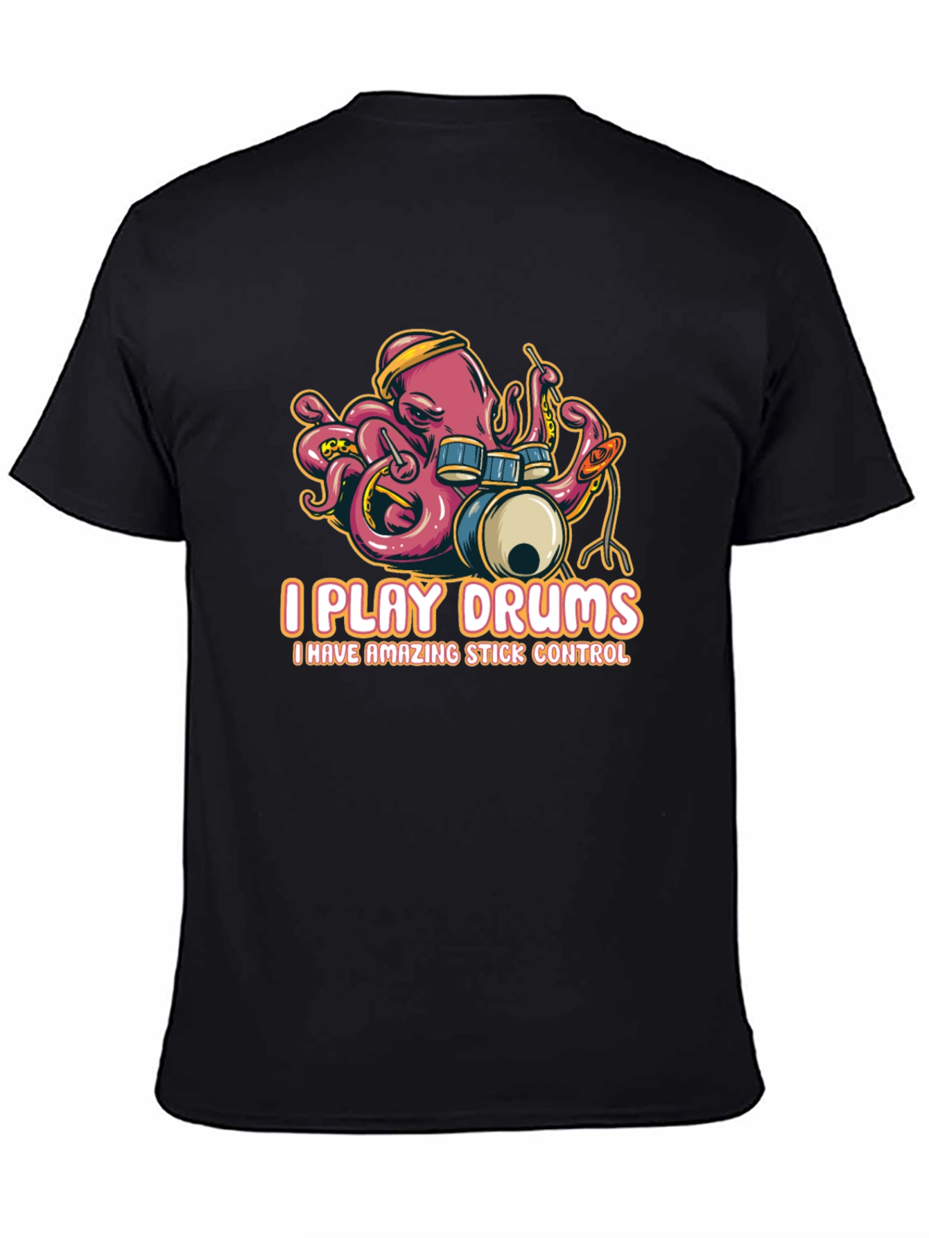 Octopus Drummer Black T-Shirt - I Play Drums