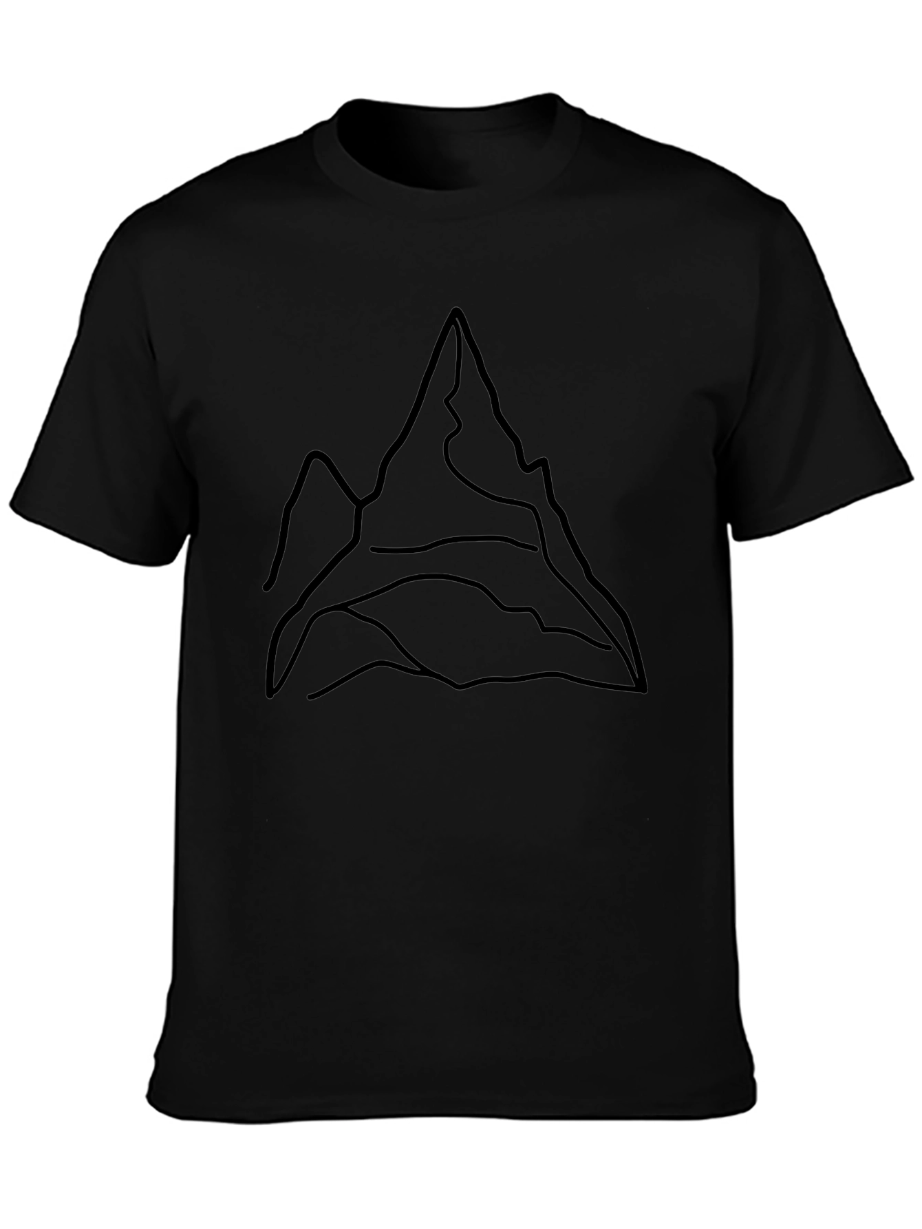Minimalist Mountain Line Art Black T-Shirt