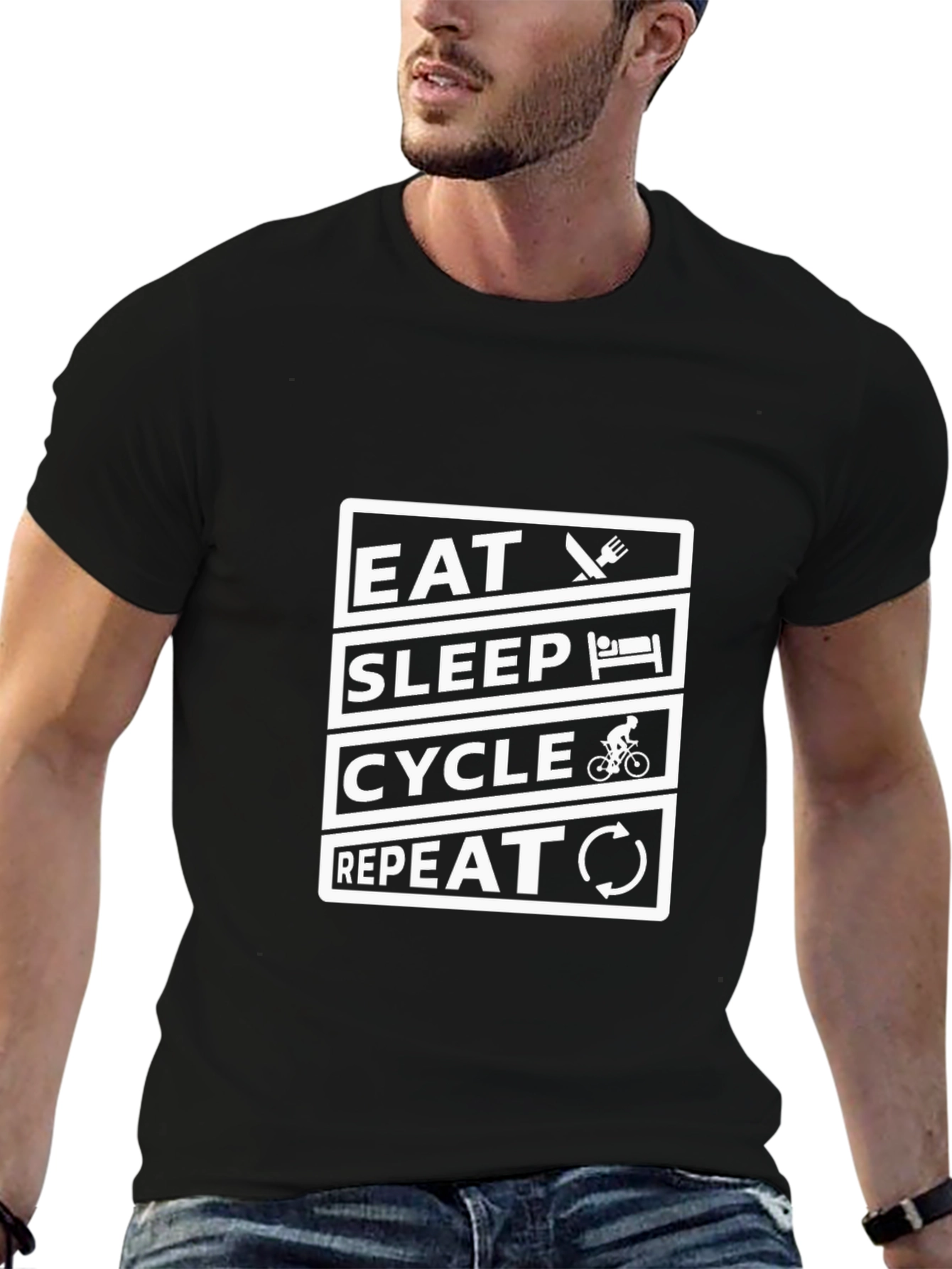 Eat Sleep Cycle Repeat Black Graphic Tee