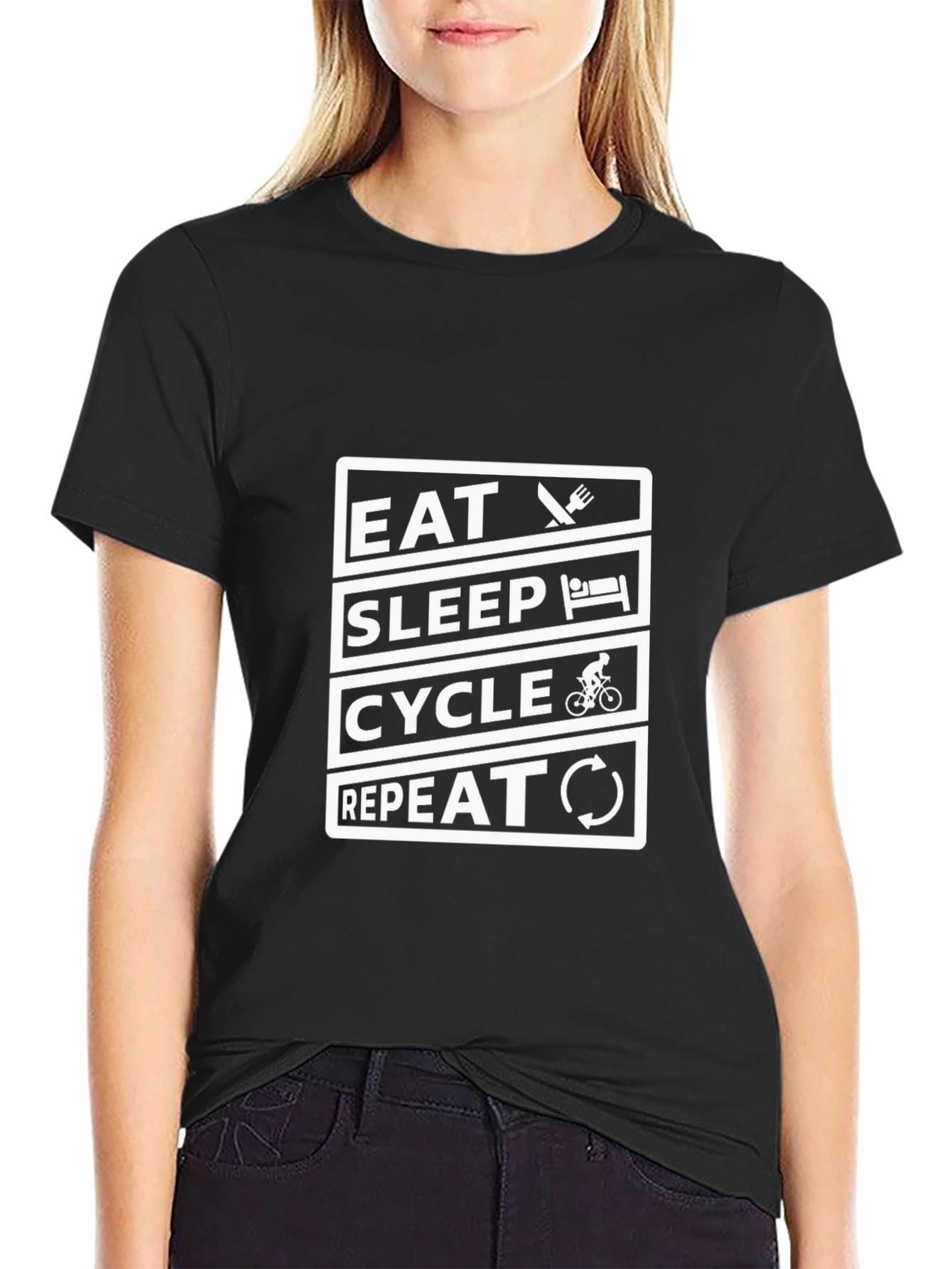 Eat Sleep Cycle Repeat Black Graphic Tee