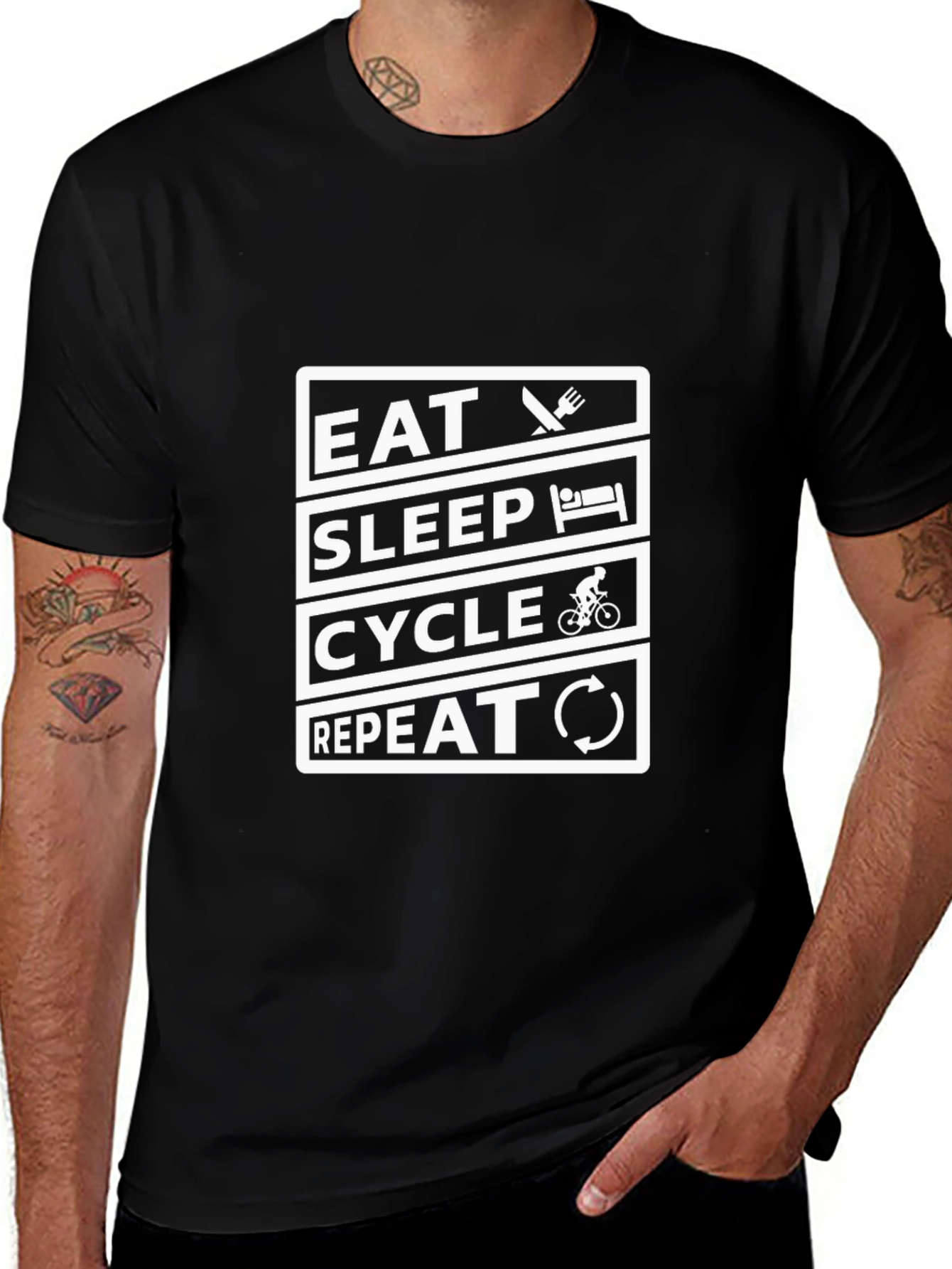 Eat Sleep Cycle Repeat Black Graphic Tee