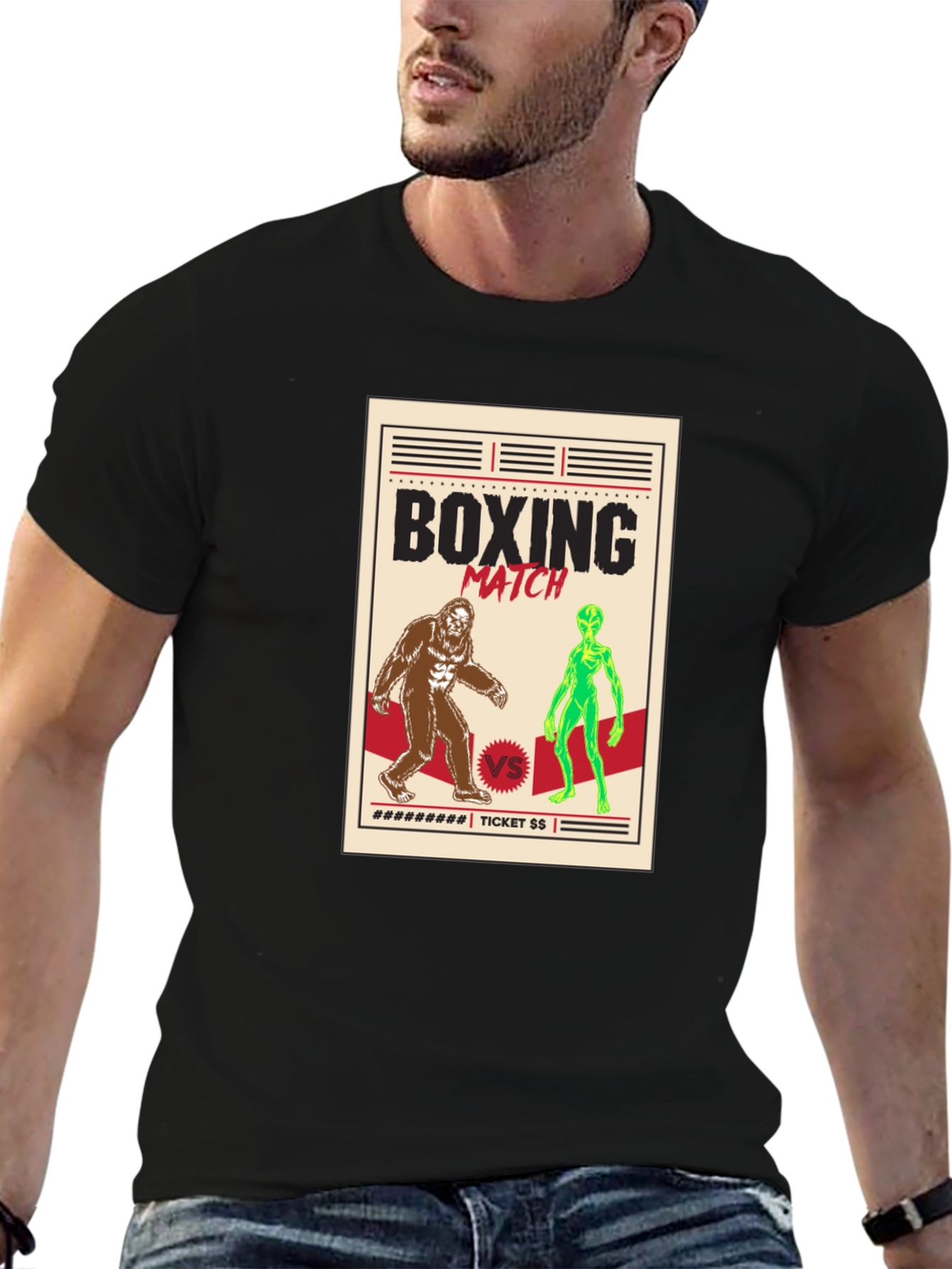 Boxing Match Bigfoot vs Alien Graphic Tee