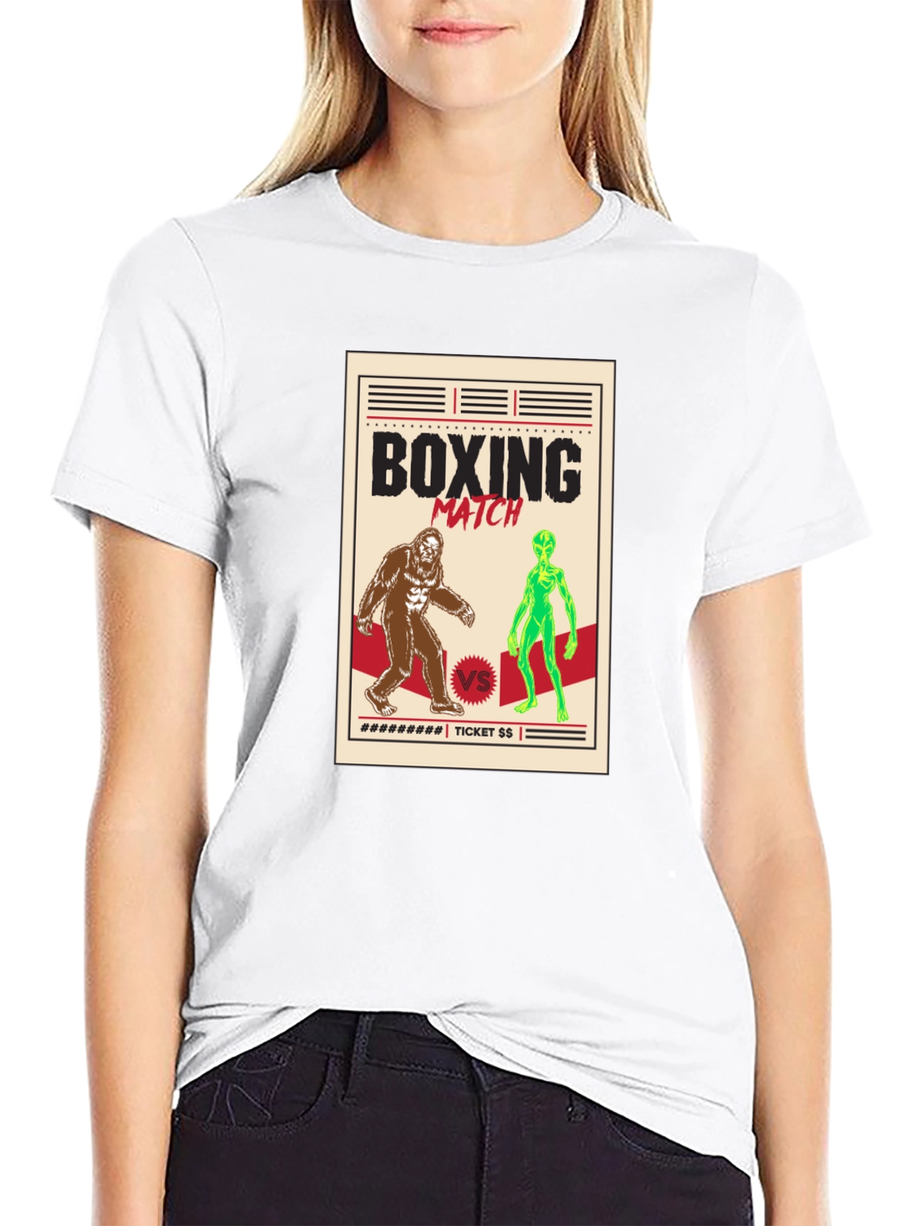 Boxing Match Bigfoot vs Alien Graphic Tee