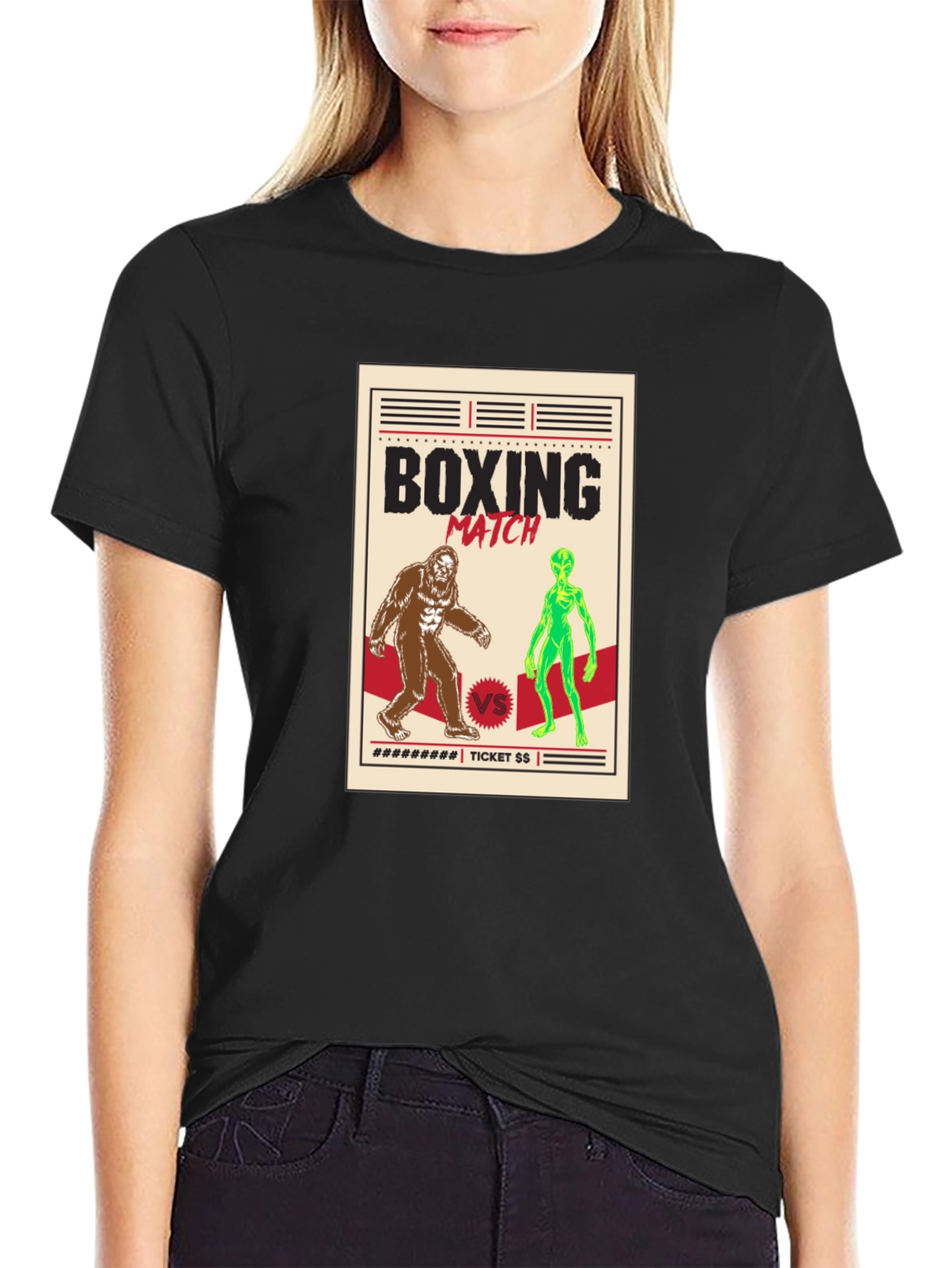Boxing Match Bigfoot vs Alien Graphic Tee
