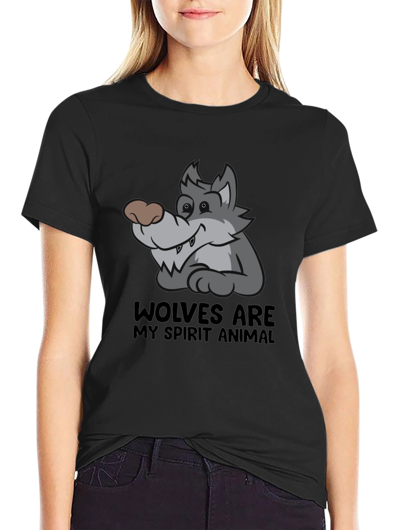 Wolf Spirit Animal Graphic T-Shirt - Black