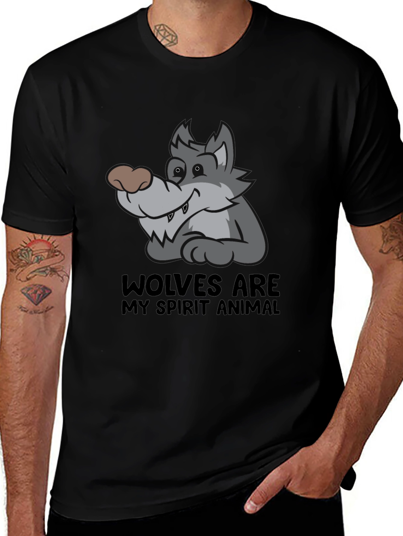 Wolf Spirit Animal Graphic T-Shirt - Black