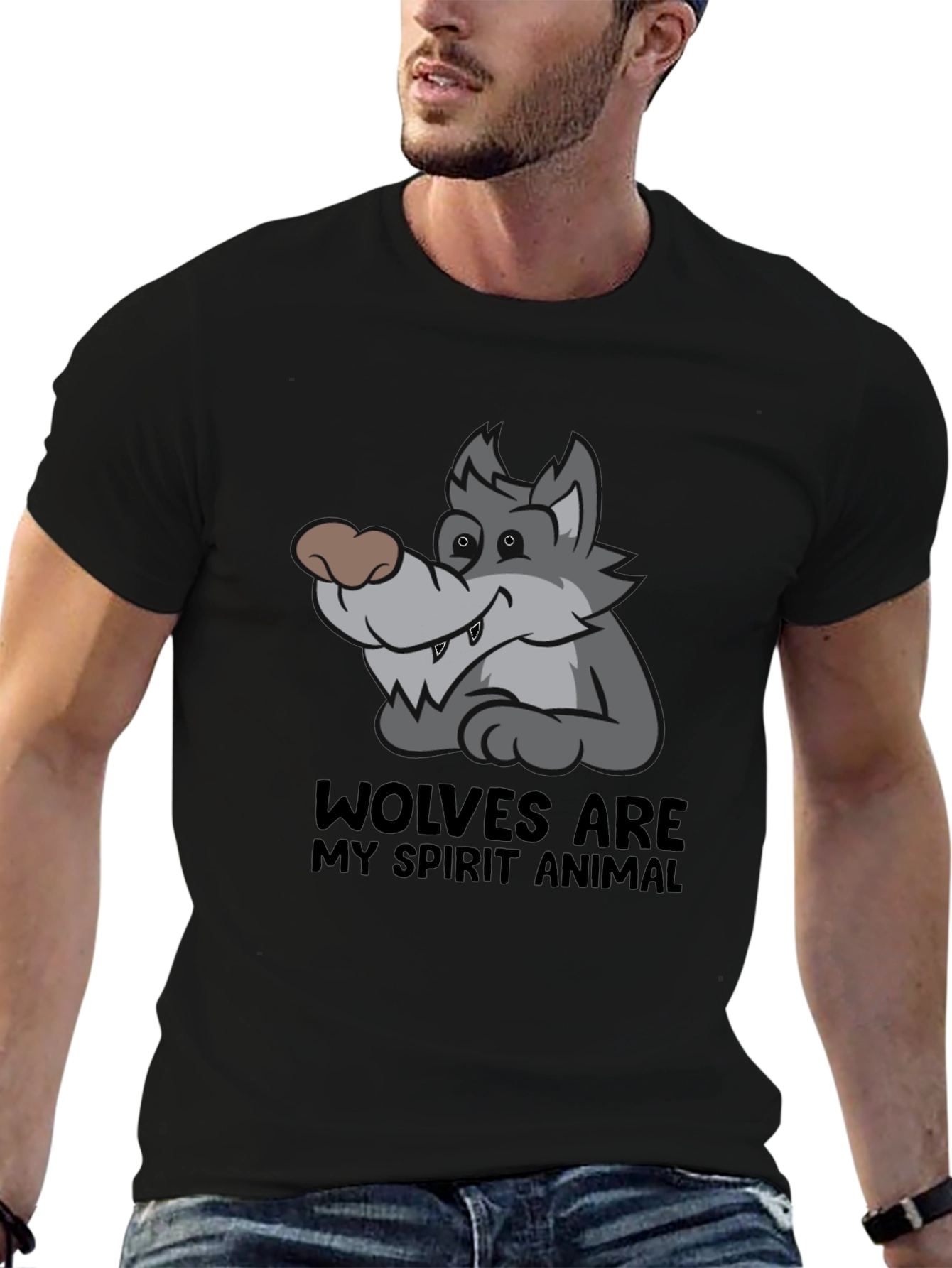 Wolf Spirit Animal Graphic T-Shirt - Black
