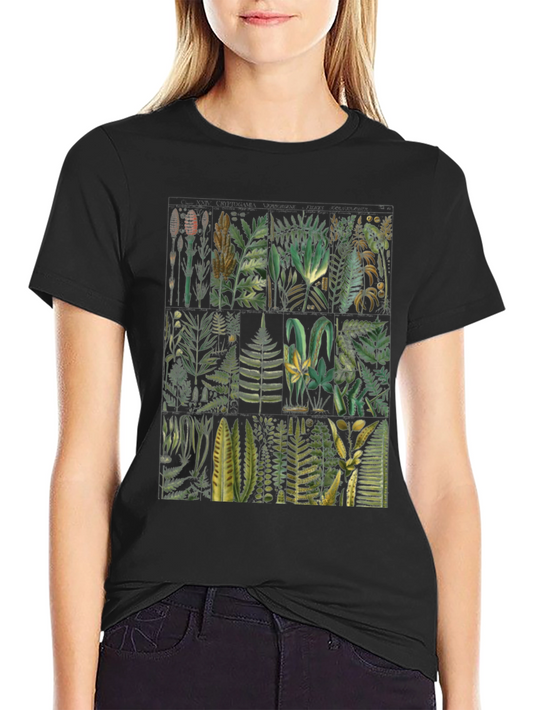 Botanical Fern Print Black T-Shirt