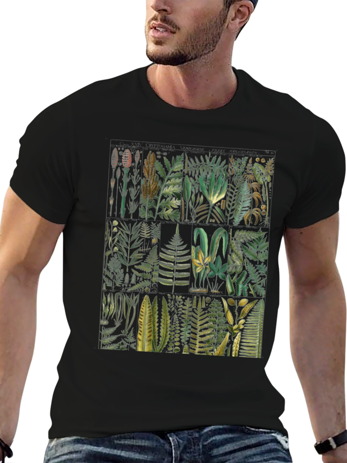 Botanical Fern Print Black T-Shirt