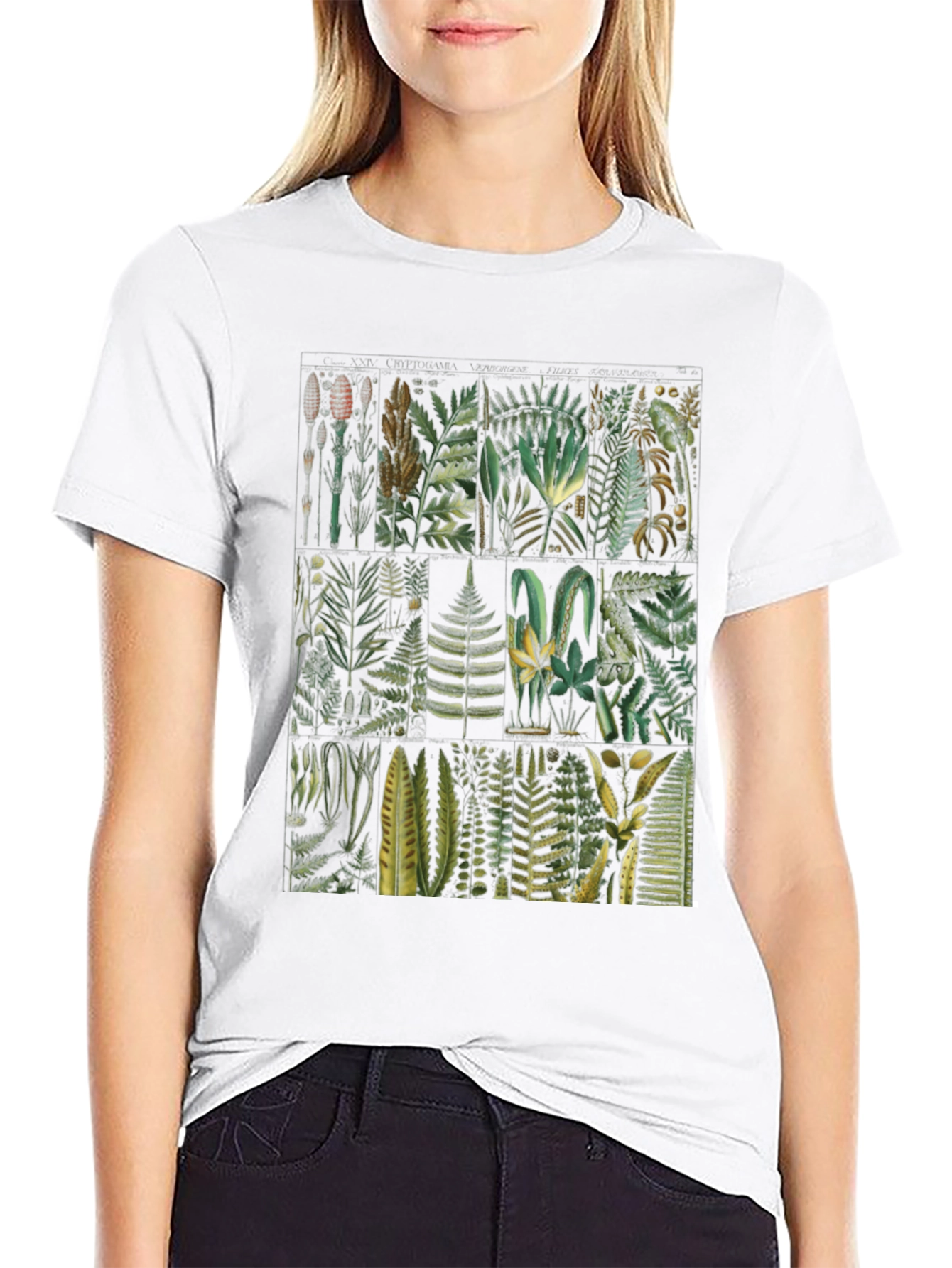 Botanical Fern Print Black T-Shirt