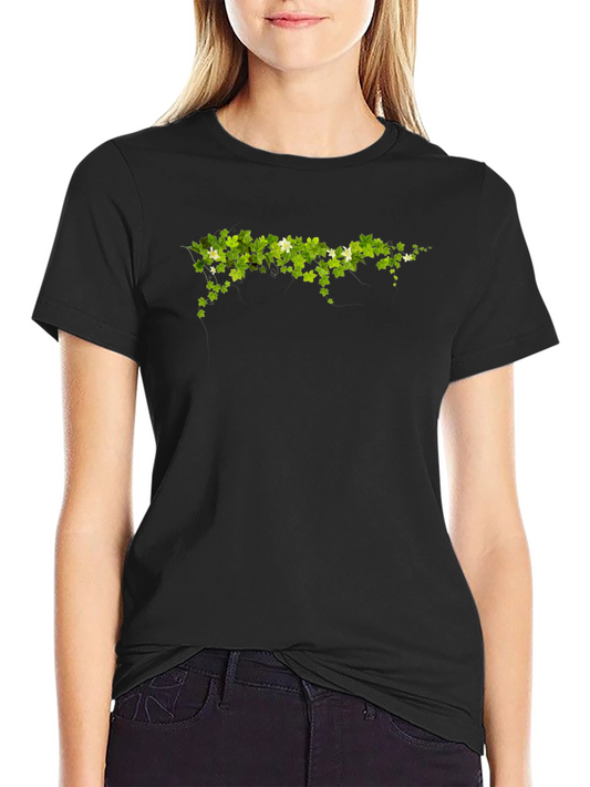 Green Leaf Design Black T-Shirt