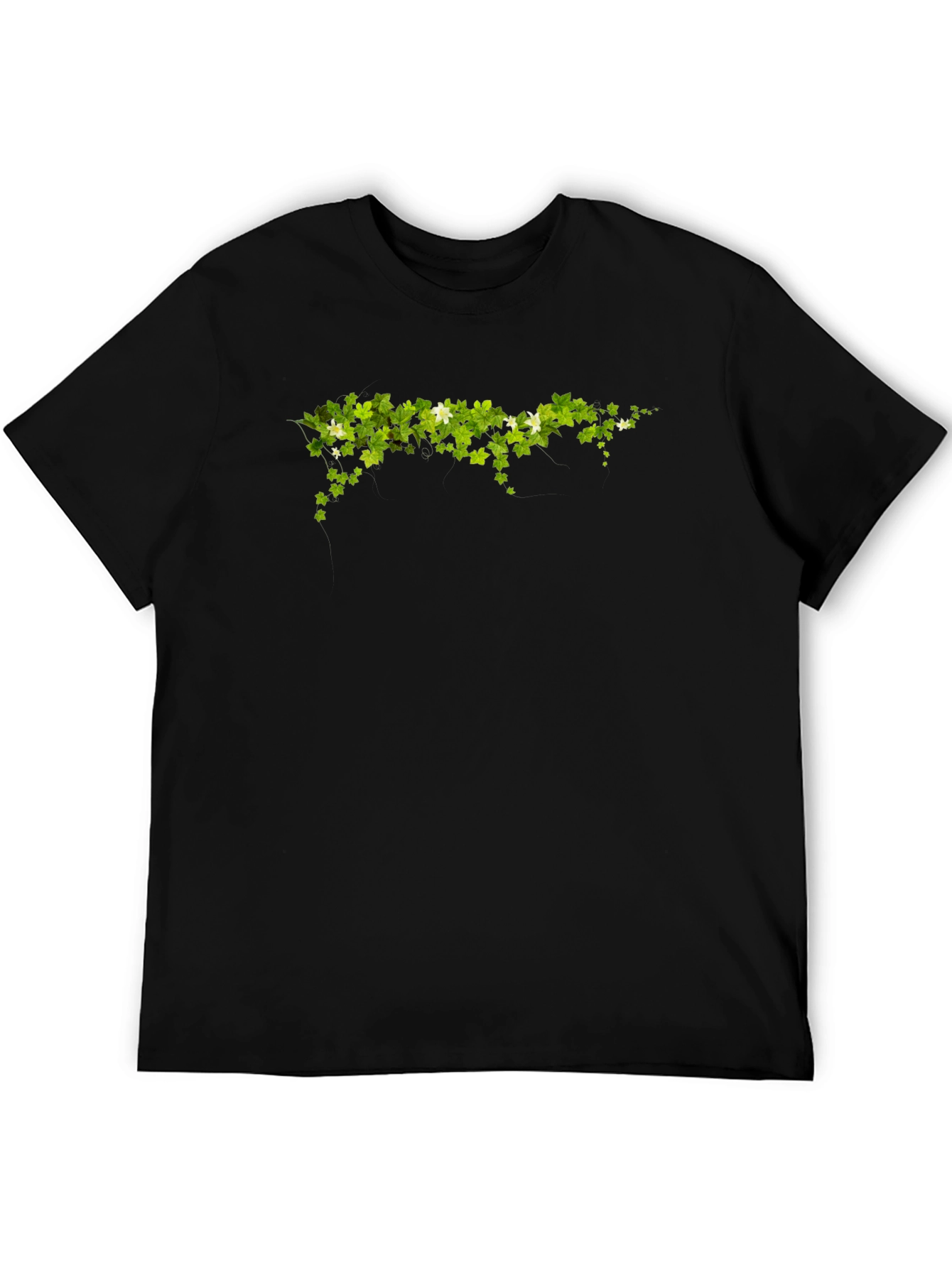 Green Leaf Design Black T-Shirt