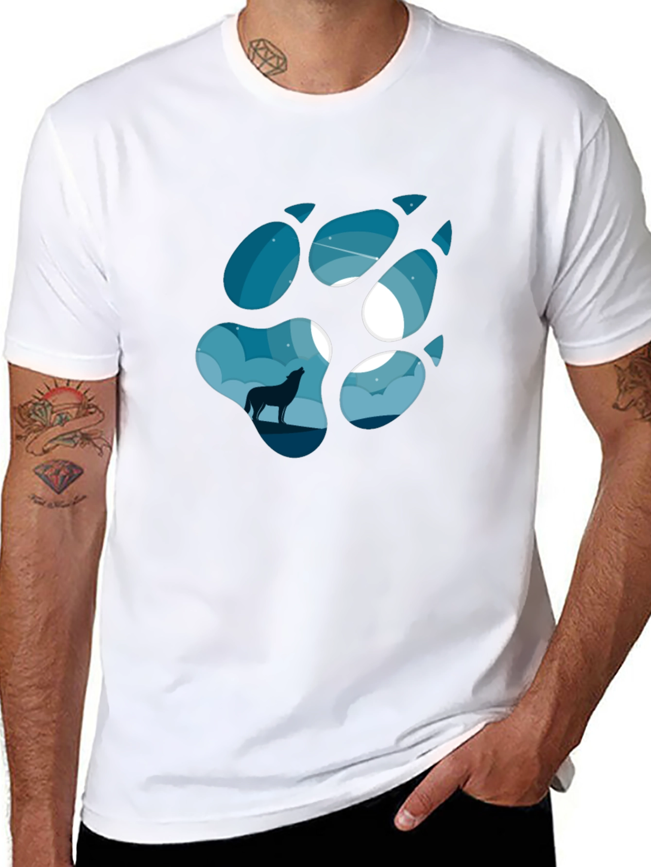 Wolf Paw Print T-Shirt - Night Sky Design