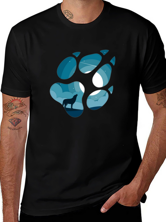 Wolf Paw Print T-Shirt - Night Sky Design
