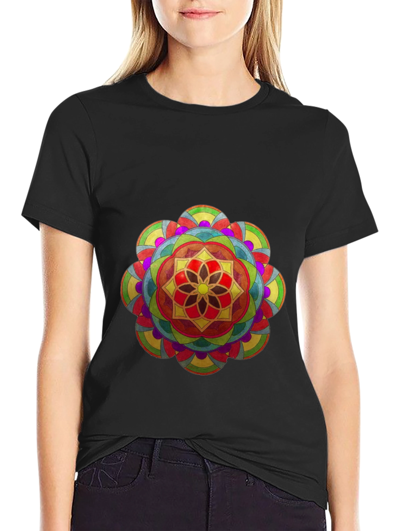 Vibrant Mandala Graphic Black T-Shirt