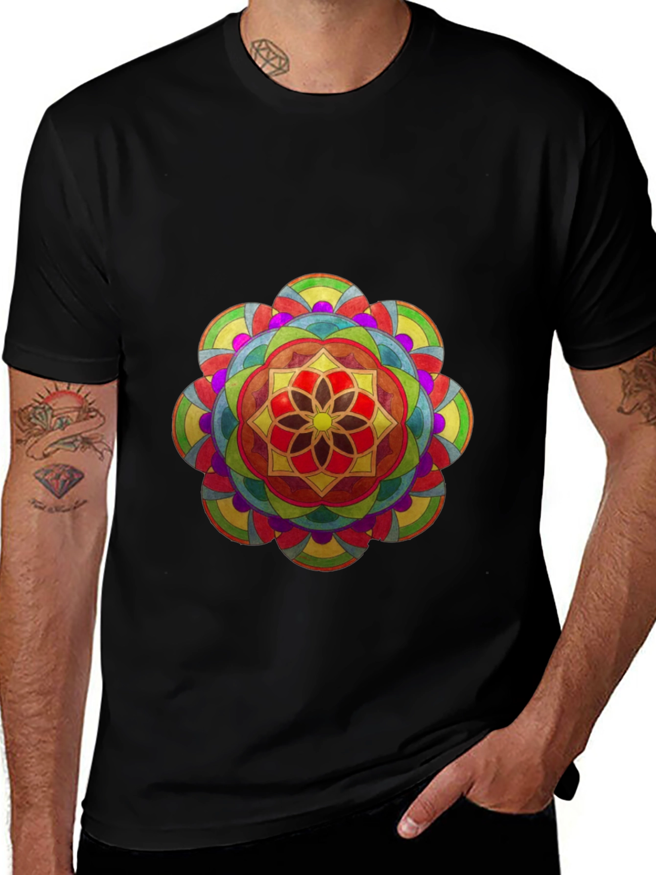 Vibrant Mandala Graphic Black T-Shirt