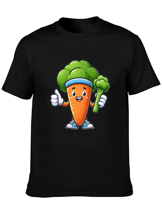 Fun Carrot & Broccoli Cartoon Graphic Tee