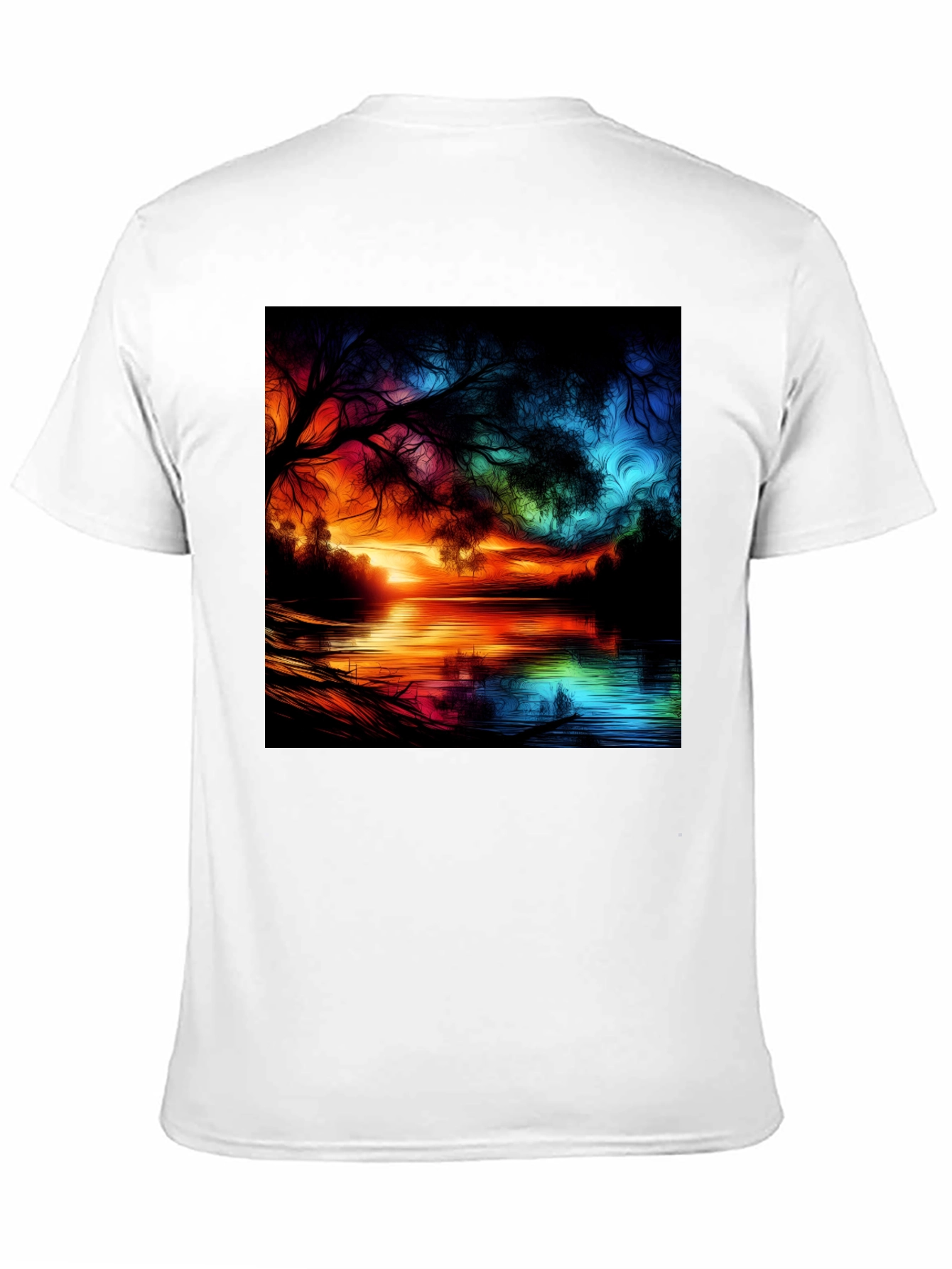 Vibrant Sunset Lake Graphic Tee - Artistic Design