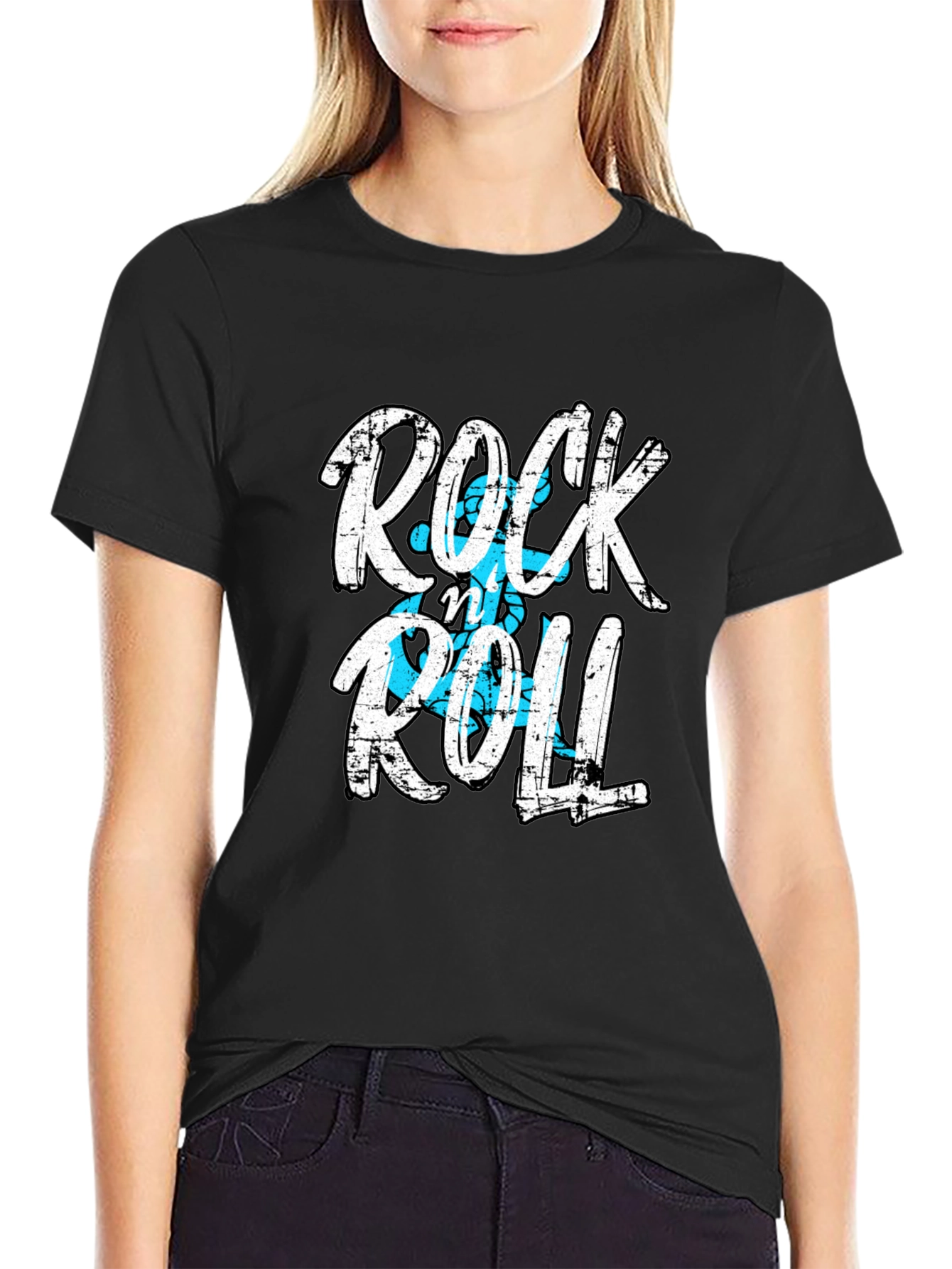 Rock and Roll Graphic Print Black T-Shirt